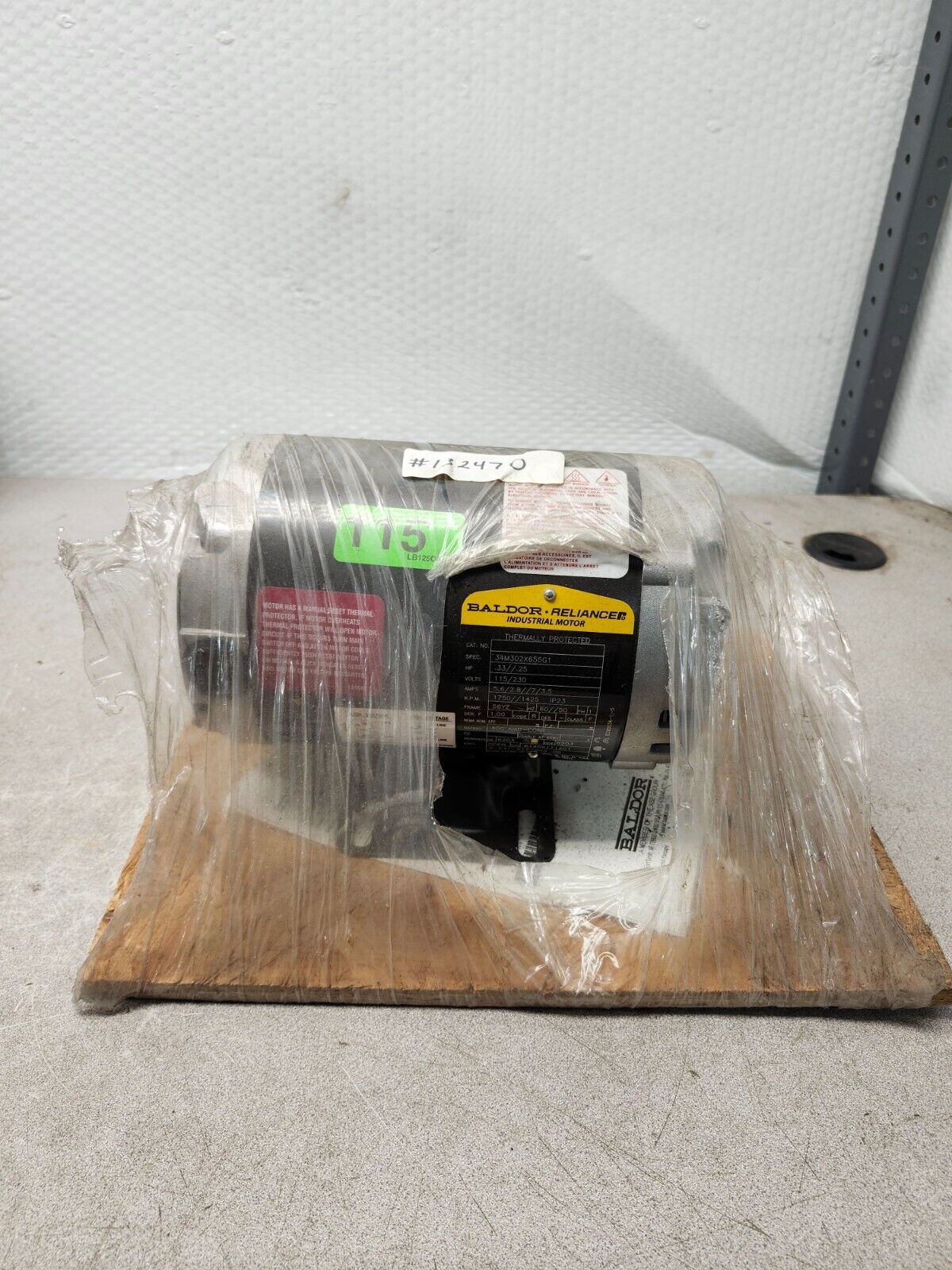 NEW BALDOR INDUSTRIAL MOTOR HP .33, 115/230V, 60HZ, PH 1,  34M302X655G1