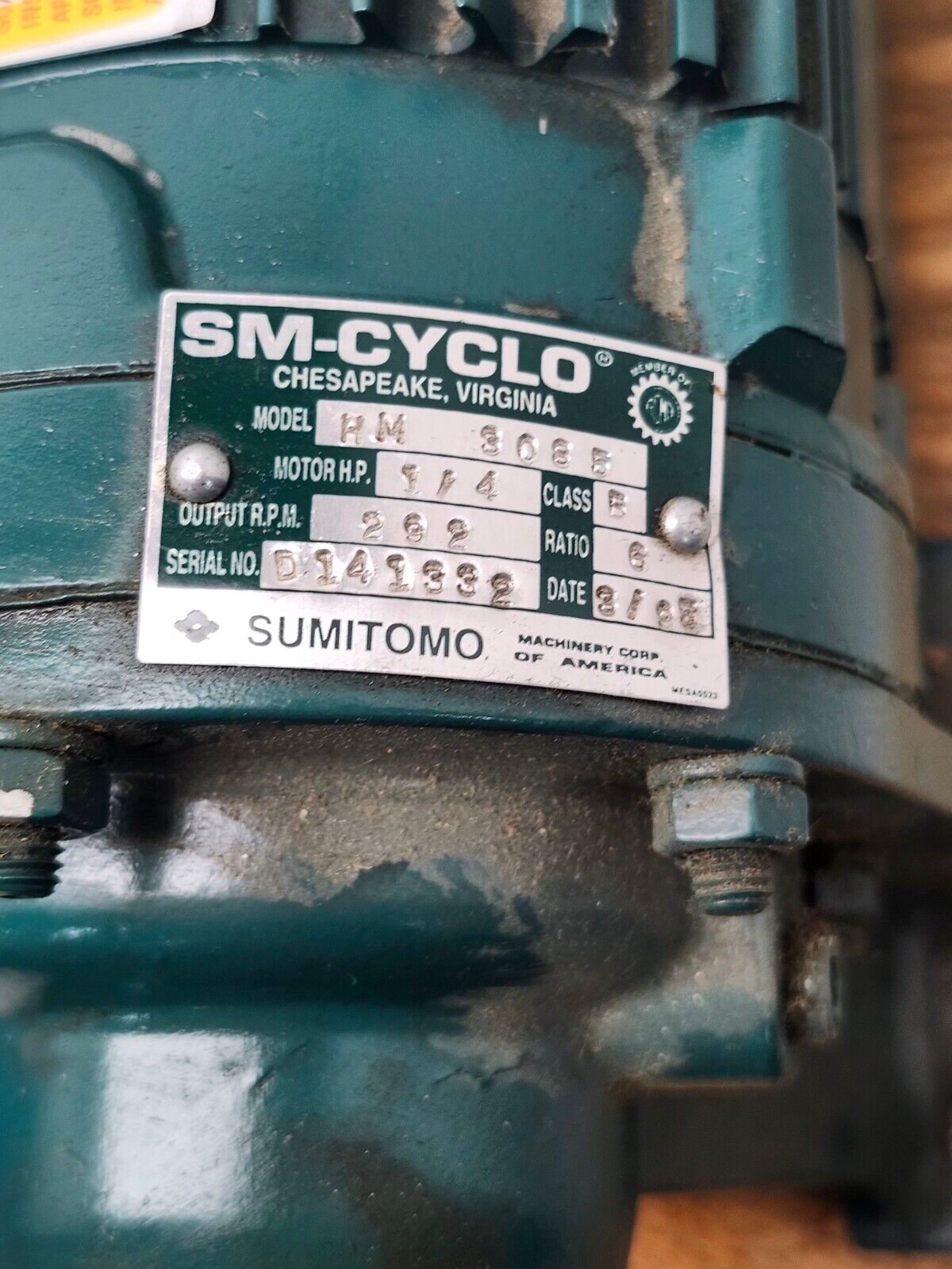 NEW SM-CYCLO GEARMOTOR 6:1 RATIO HM3085 SUMITOMO 1/4HP TYPE TC-F MOTOR