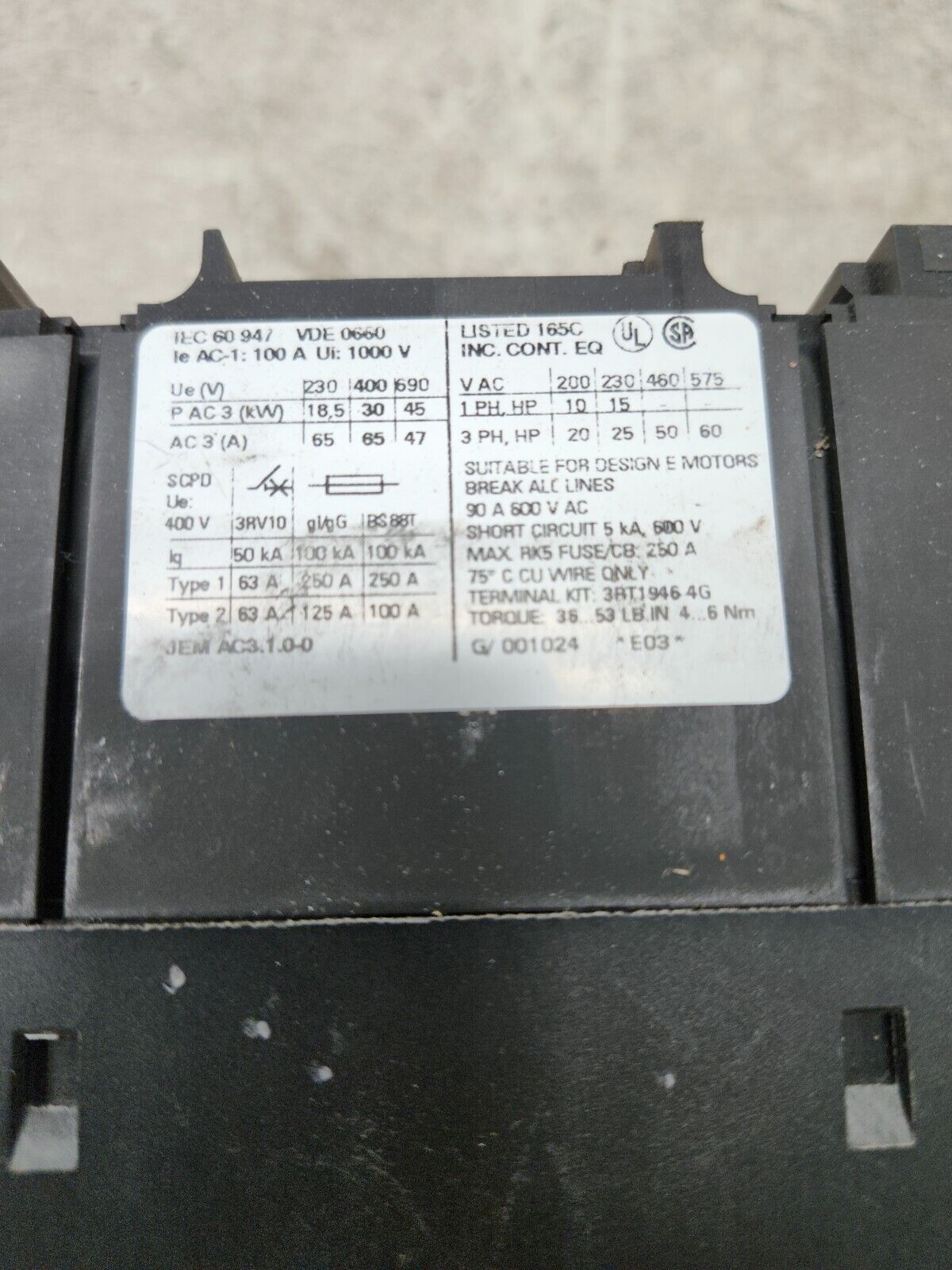 USED Siemens Contactor 3RT1044-1B