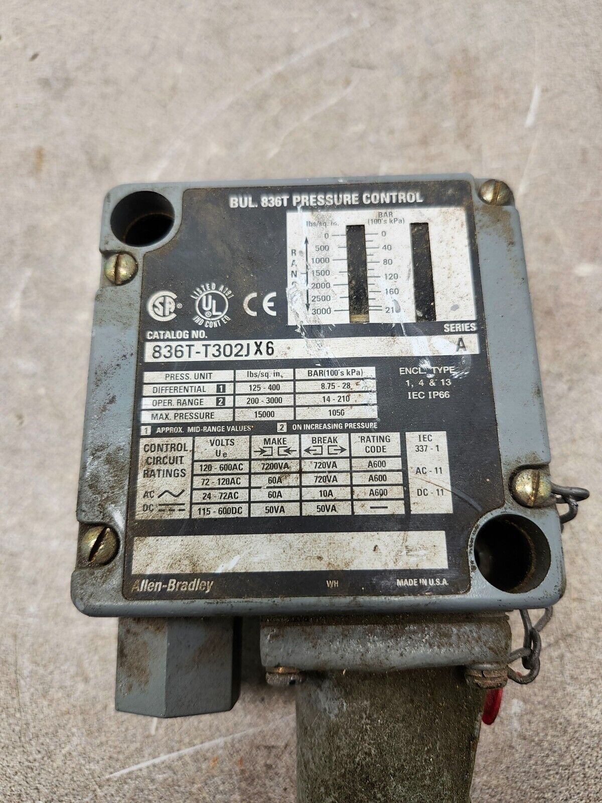 PREOWNED ALLEN BRADLEY PRESSURE CONTROL 836T-T302JX6