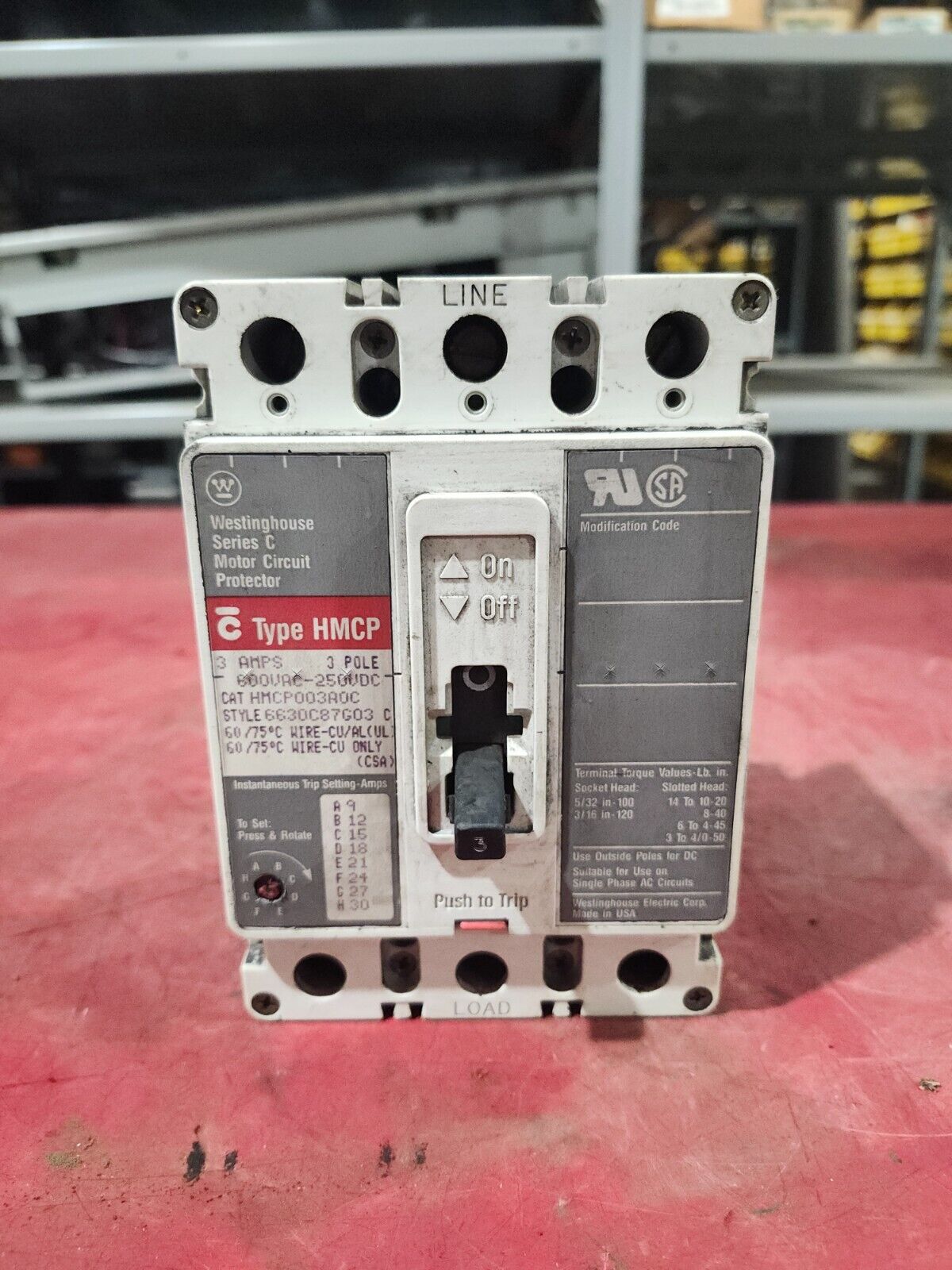 USED Westinghouse Circuit Breaker 3-Amp 3-Pole 600VAC-250VDC HMCP003A0C