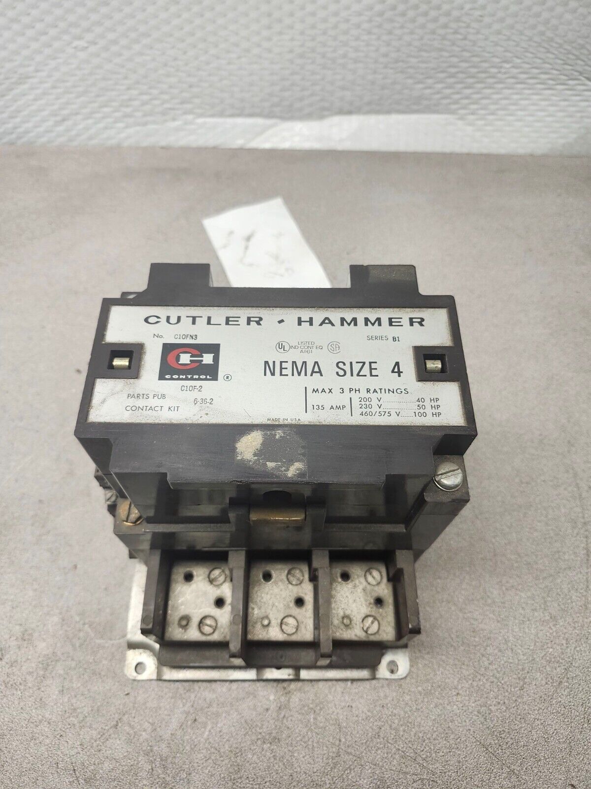 USED NO BOX CUTLER HAMMER SER. B1 110/120V 135A UNMP C10FN3