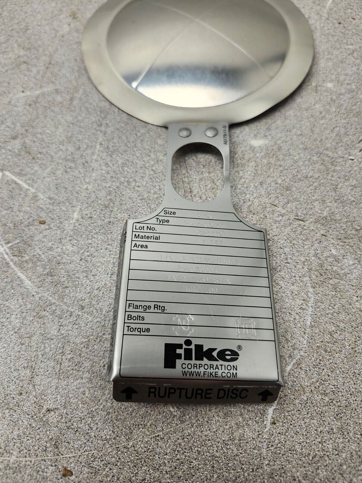 NEW FIKE RUPTURE DISK MNFA 7.39 SQINKRG.99 3" TYPE POLY-SD CS