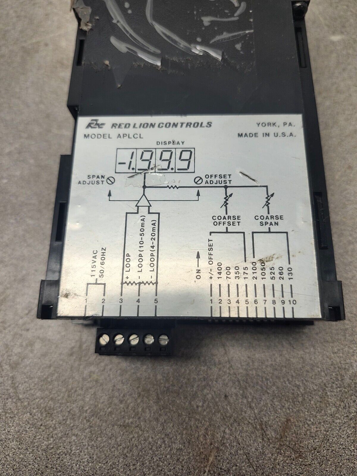 USED RED LION CONTROLS CURRENT LOOP INDICATOR 115 VDC IP65 APLCL400