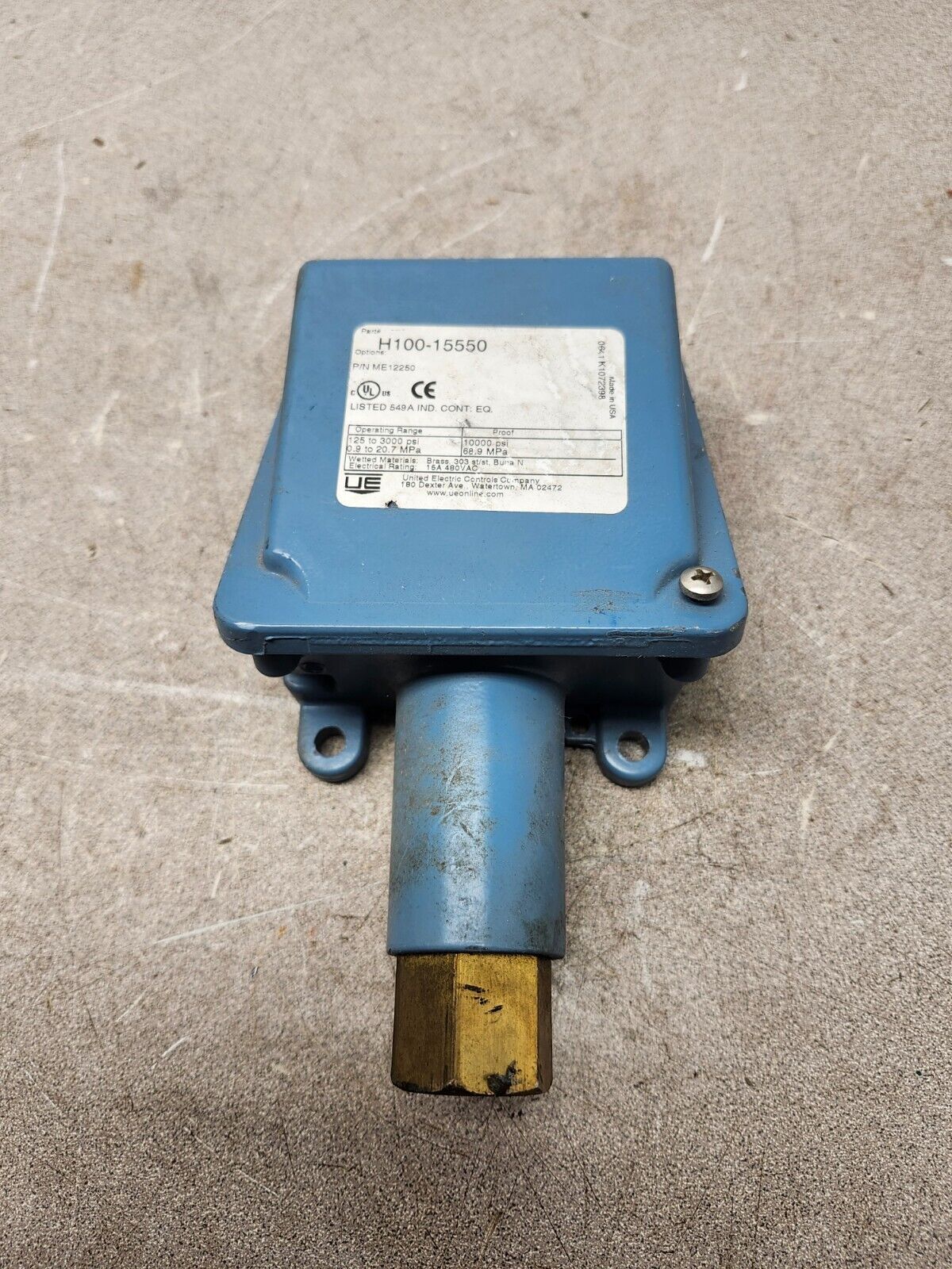 USED United Electric Pressure Switch 125-3000 PSI 480VAC H100-15550