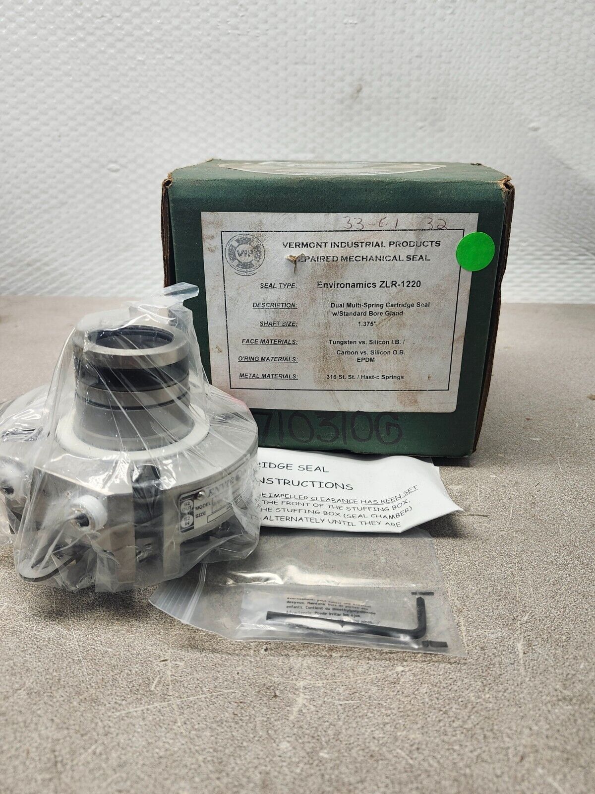 NEW IN BOX ENVIRONAMICS DUAL SPRING CARTRIDGE SEAL ZLR-1220 1.375" BORE GLAND