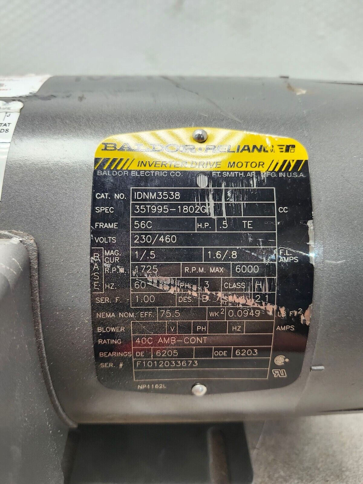 USED BALDOR INVERTER DRIVE MOTOR IDNM3538