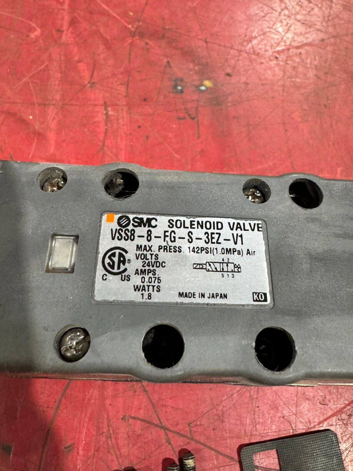 USED SMC SOLENOID VALVE VSS8-8-FG-S-3EZ-V1 WITH NARB350-N0
