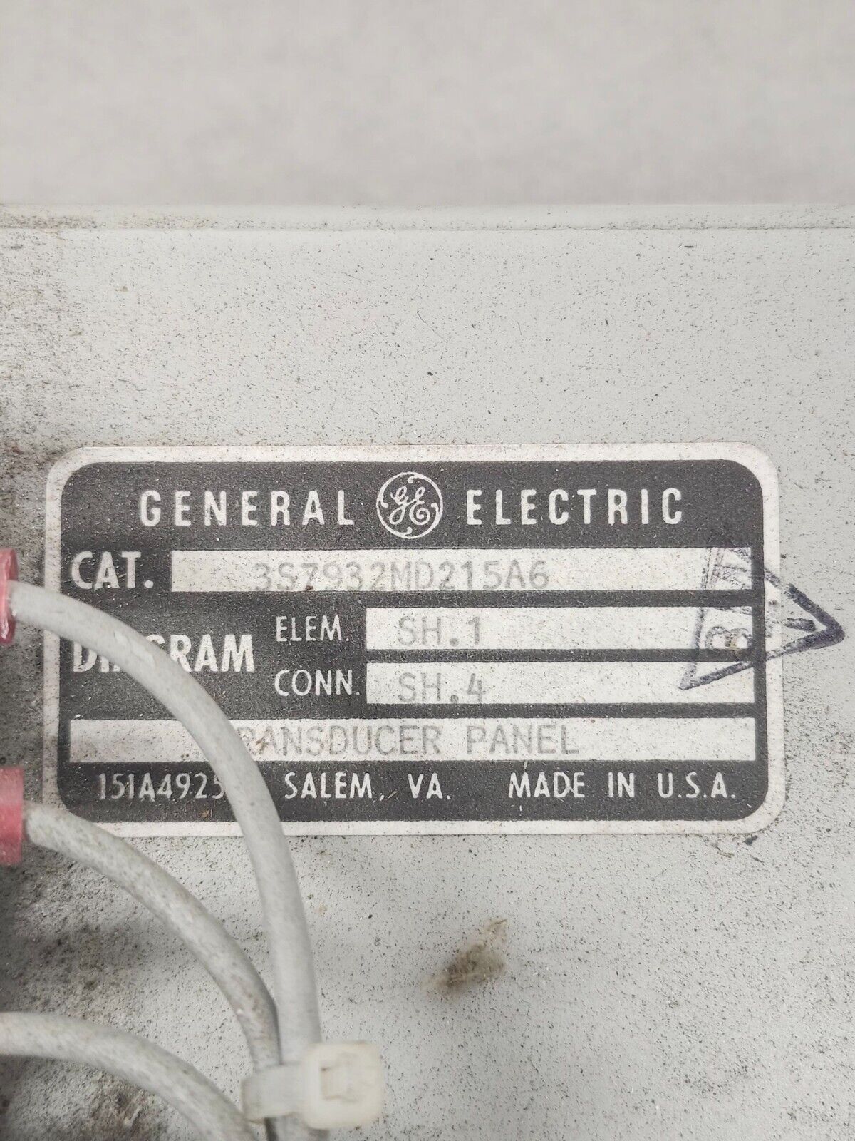 USED GENERAL ELECTRIC TRANSDUCER PANEL 3S7932MD215A7