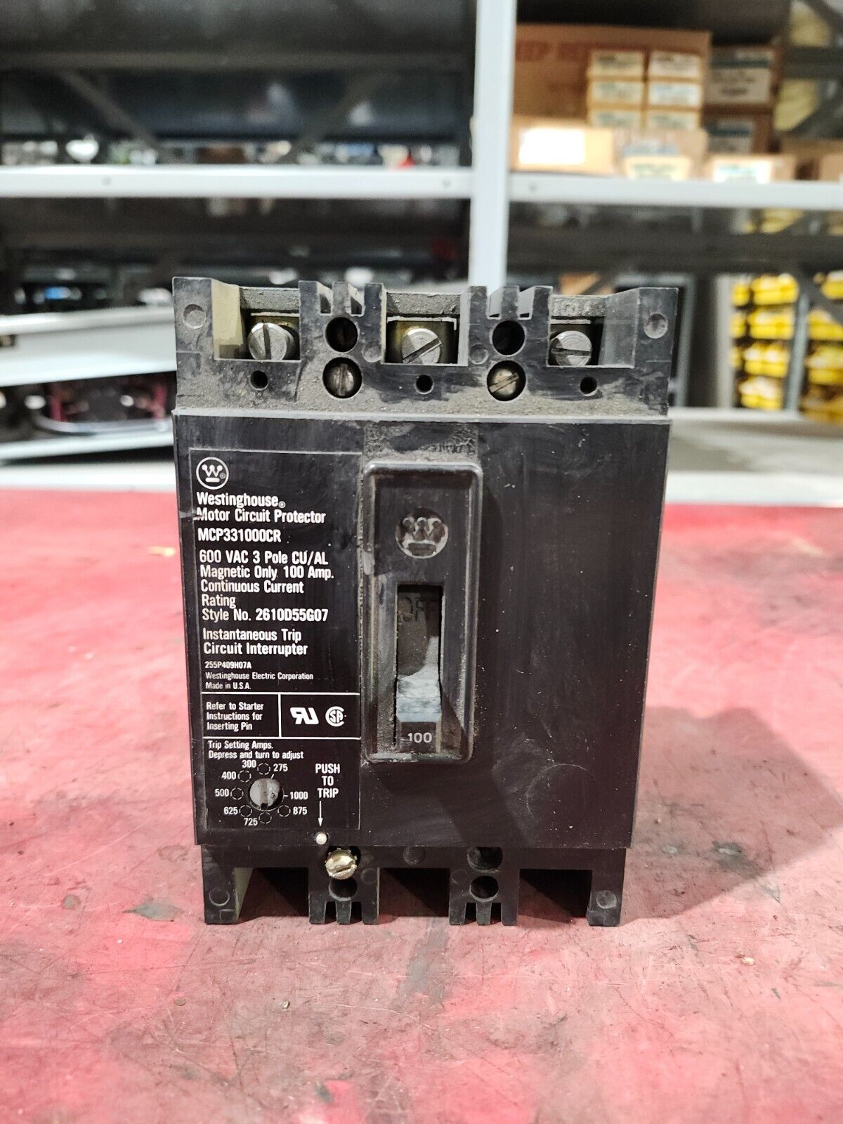 USED WESTINGHOUSE MOTOR CIRCUIT PROTECTOR 600 VAC 3 POLE 100AMPS MCP331000CR