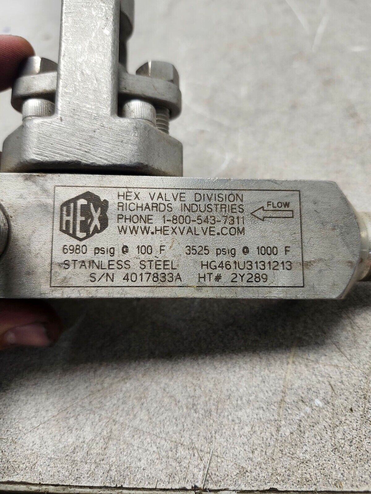 USED HEX GAGE VALVE MISSING HANDLE HG461U3131213