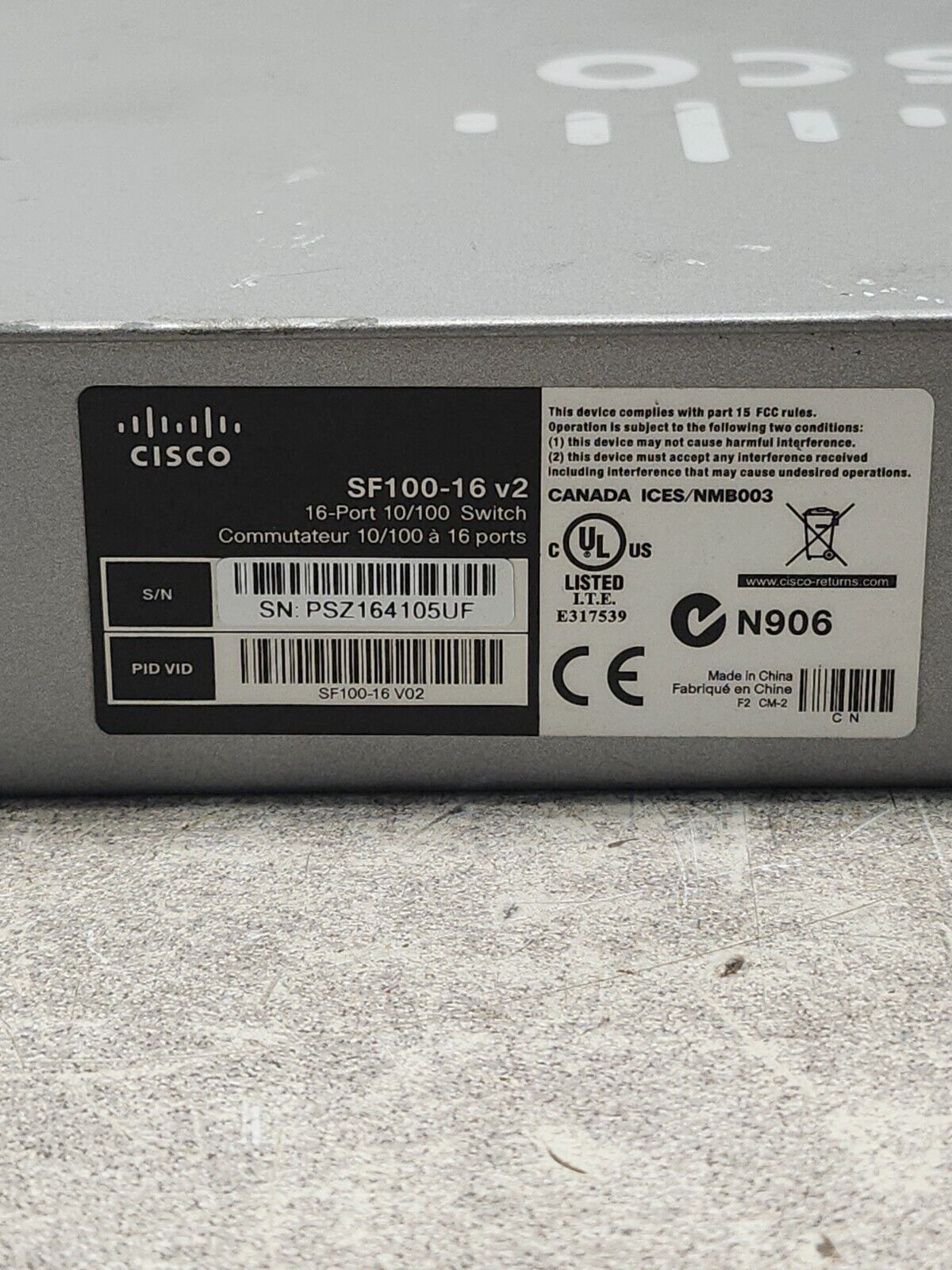 USED CISCO ETHERNET 16 PORT 10 100 SWITCH SF100-16 V2