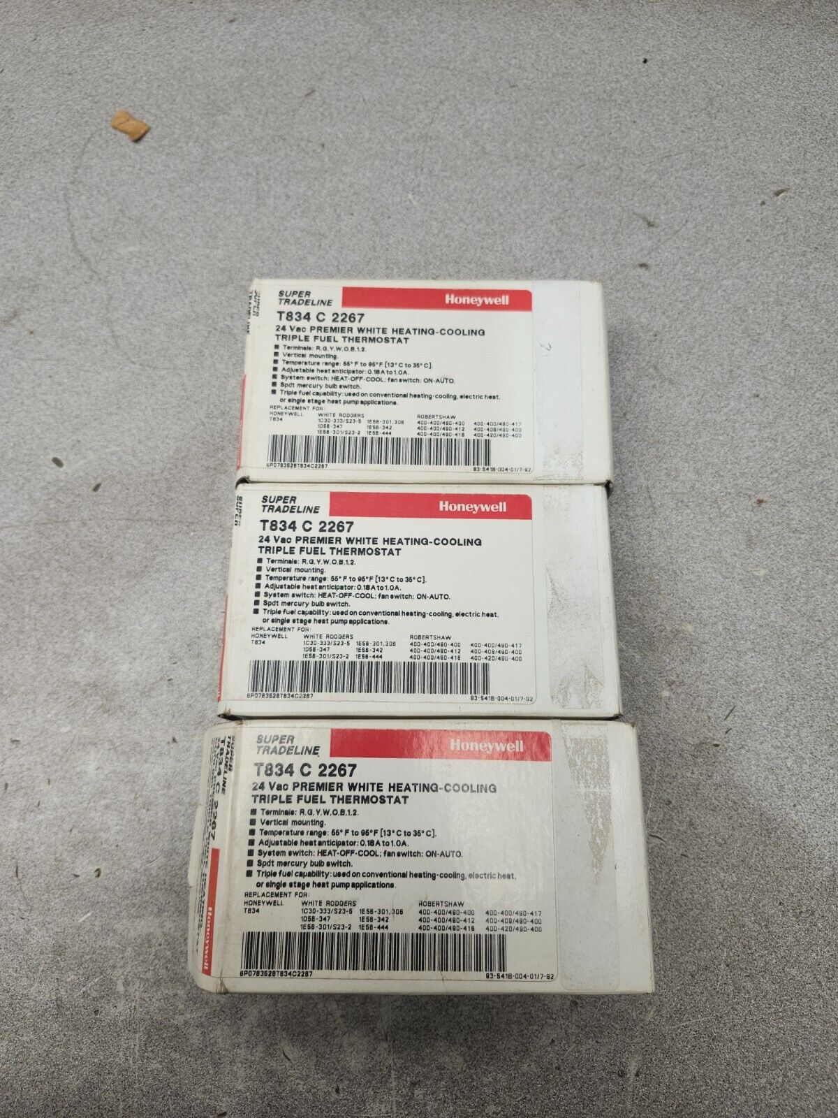 NEW IN BOX LOT OF 3 HONEYWELL THERMOSTAT T834 C 2267