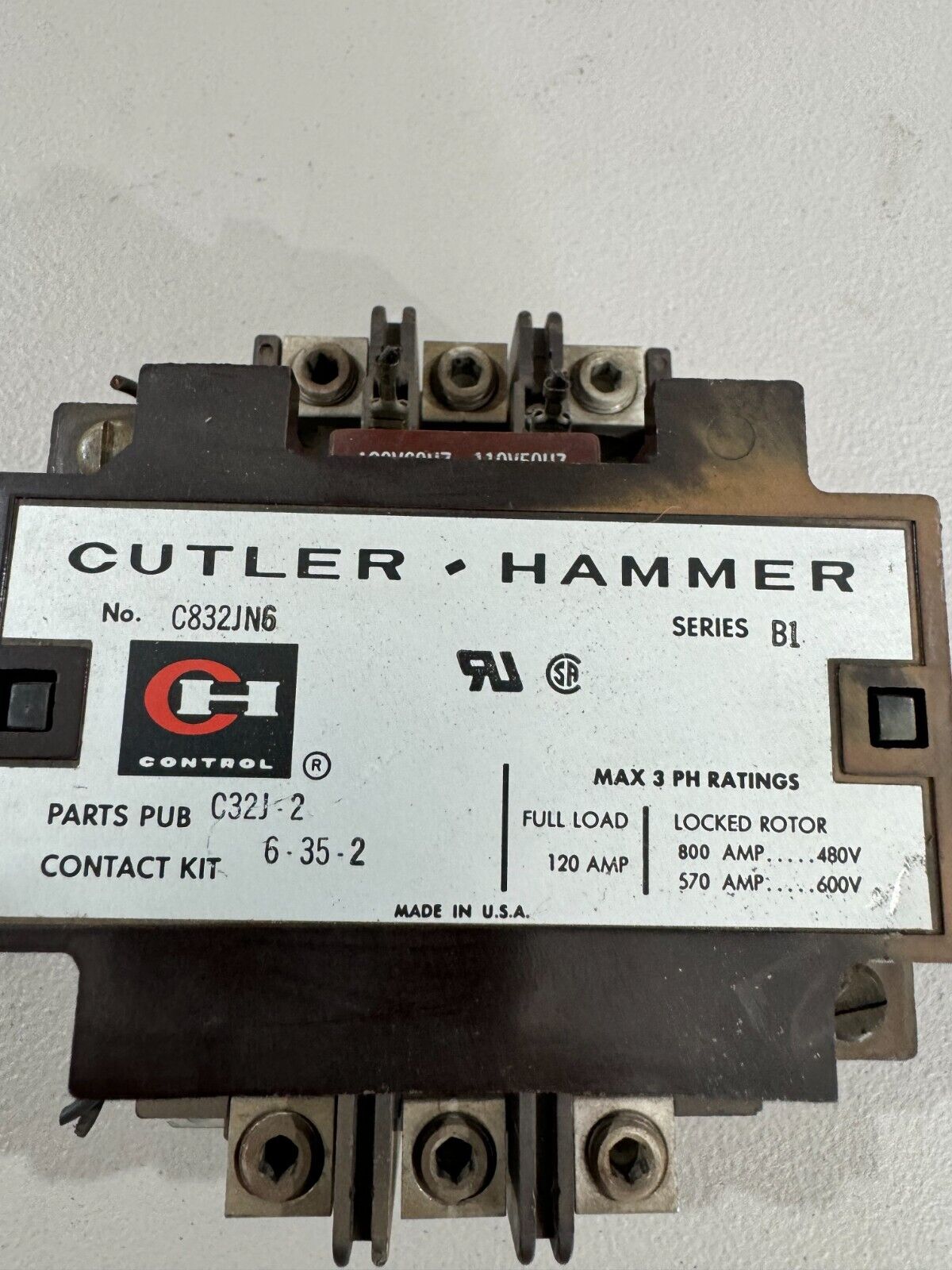 USED CUTLER-HAMMER CONTACTOR 110/120V. COIL C832JN6