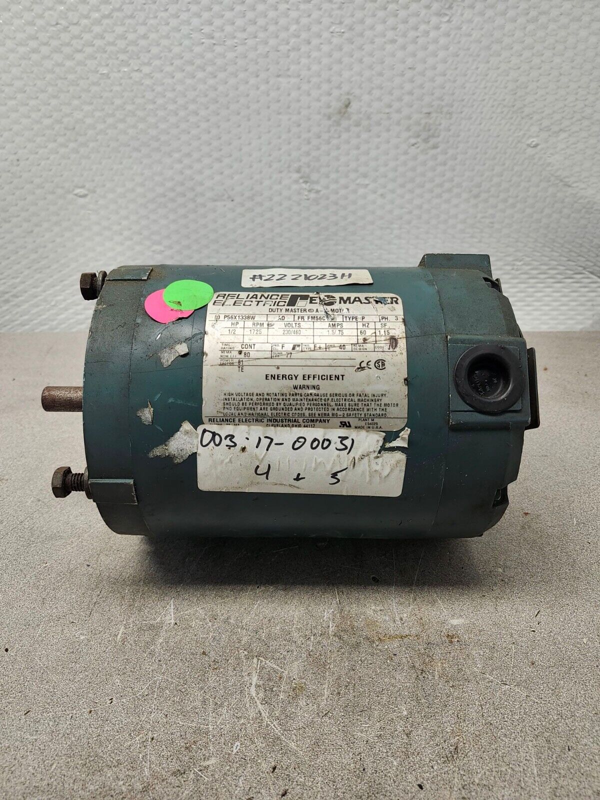 USED RELIANCE ELECTRIC 3PH 1/2 HP 1725 RPM 230/460V 60HZ P56X1338W