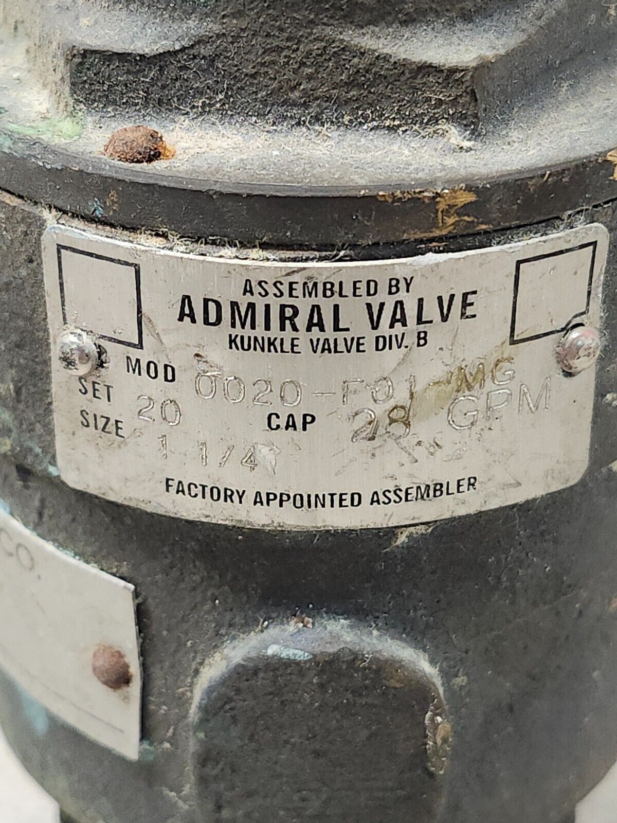 USED ADMIRAL SAFETY RELIEF VALVE 1-1/4''  0020-F01-MG