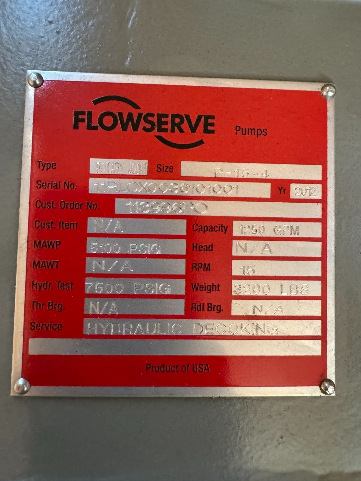 NEW FLOWSERVE SIZE P-15-4 ROTARY JOINT RLCX00361COK10003612-RJ