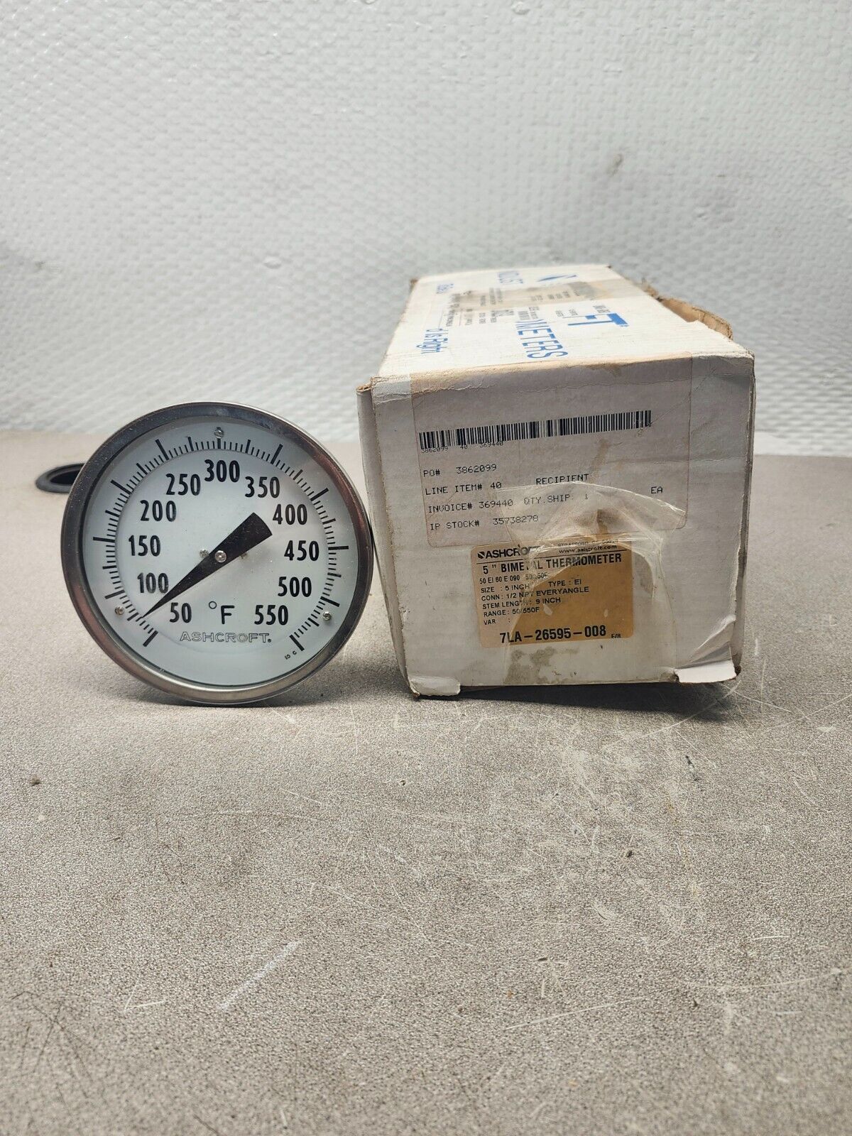 NEW IN BOX ASHCROFT 5" BIMETAL THERMOMETER 50E160E090 50-550 F