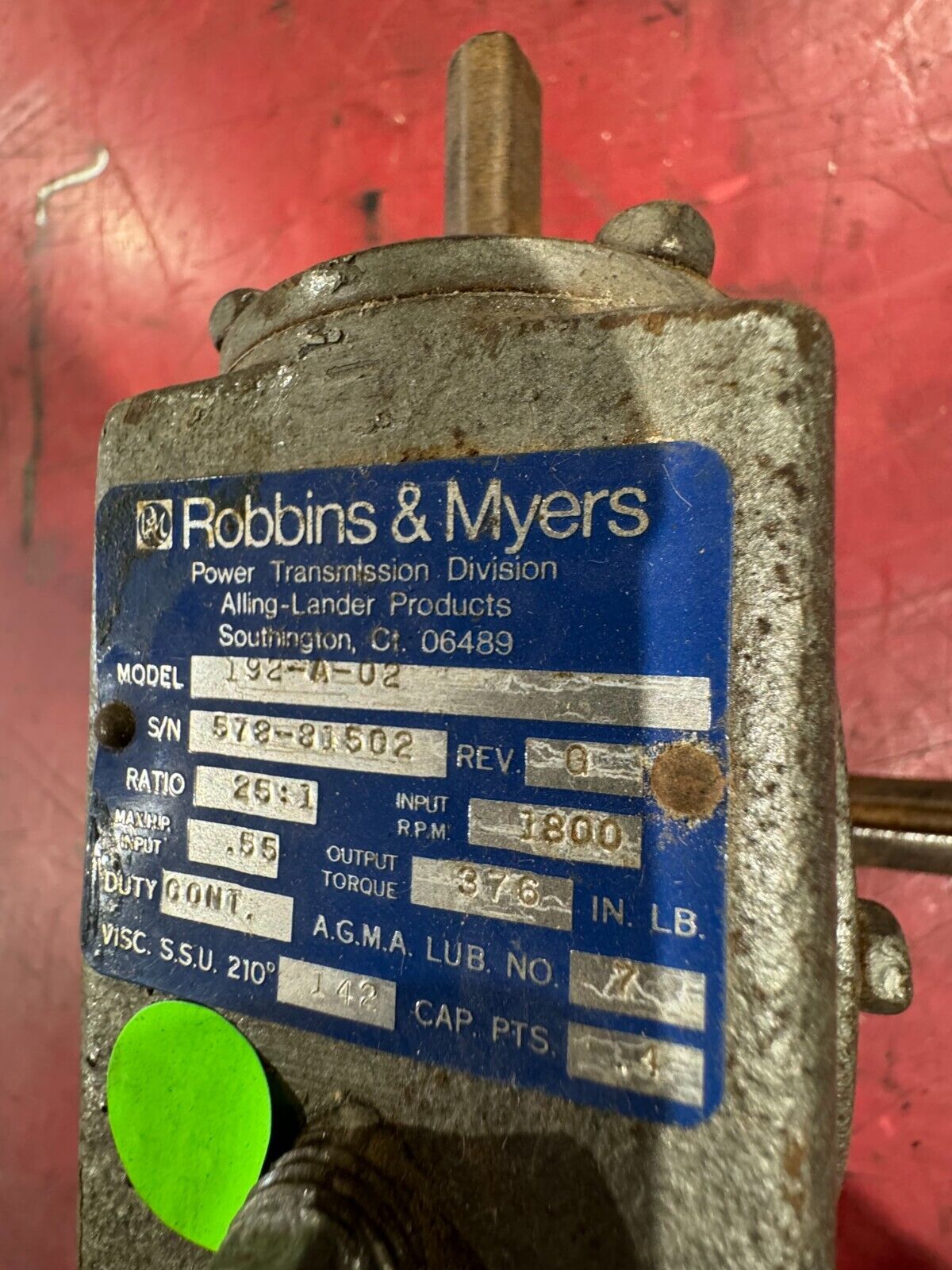 NEW SURPLUS ROBBINS & MYERS GEAR REDUCER 25:1 RATIO 192-A-02