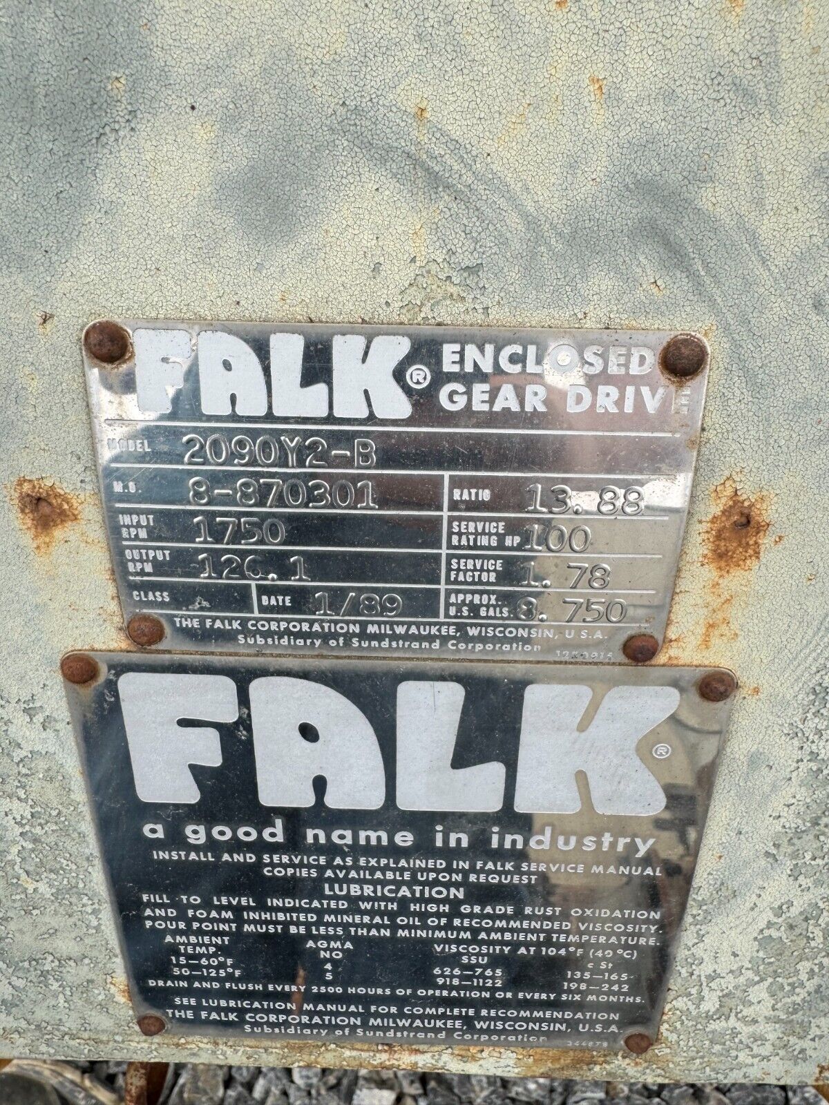 USED FALK ENCLOSED GEAR DRIVE SPEED REDUCER 13.88 RATIO 2090Y2-B