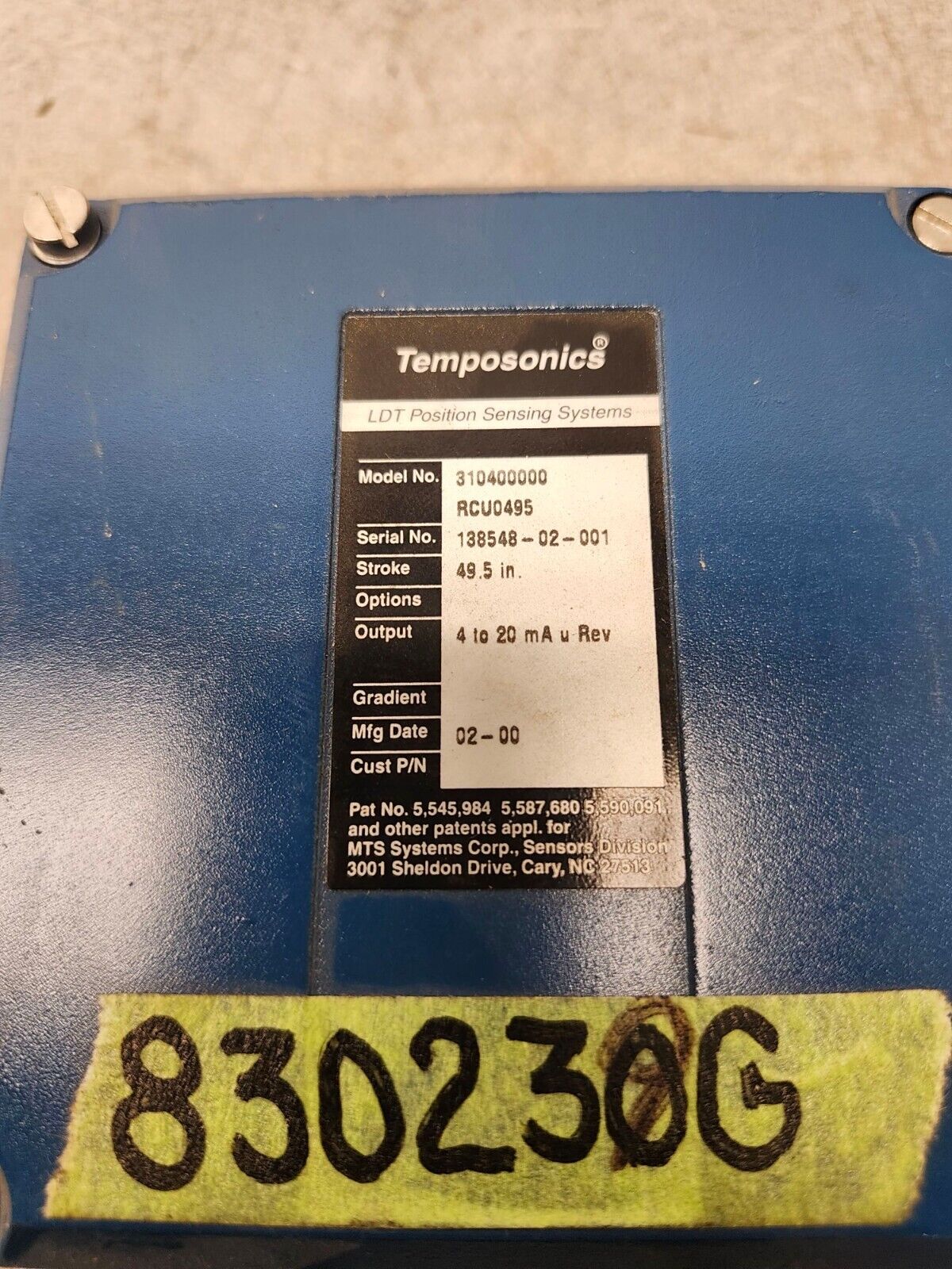 USED TEMPOSONICS LDT POSITION SENSING SYSTEM 310400000 RCU0495