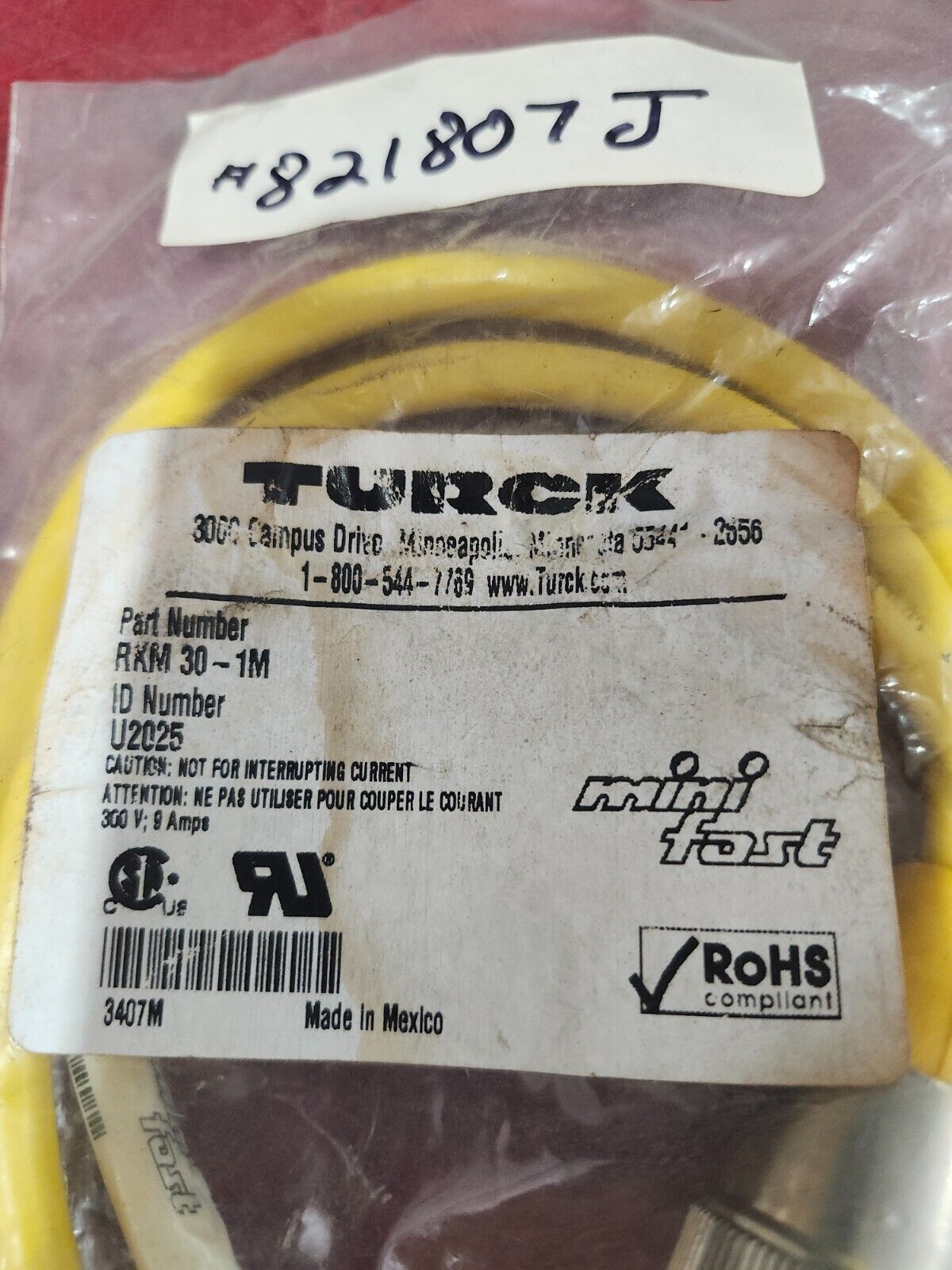 NEW IN PACKAGE TURCK CORDSET RKM 30-1M 300V 9AMP