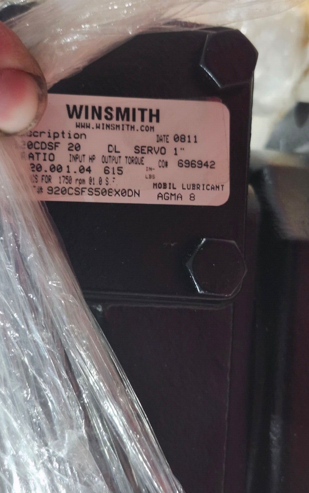 NEW WINSMITH GEAR REDUCER 20:1 RATIO 920CDSF 20 DL SERVO 1"