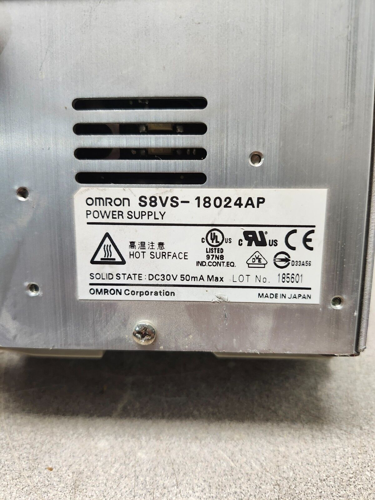 USED Omron Power Supply Output 24VDC, Input 100-240VAC S8VS-18024AP