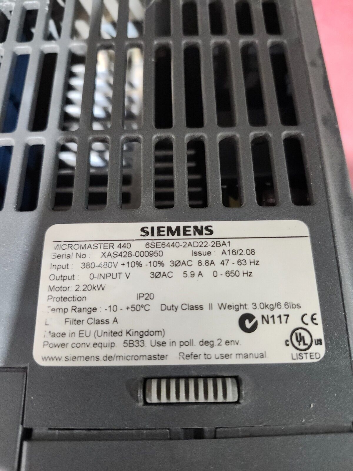 USED siemens micromaster 440 6SE6440-2AD22-2BA1,4EP9951-1DB00/6SE6400-3TC01-0BD3