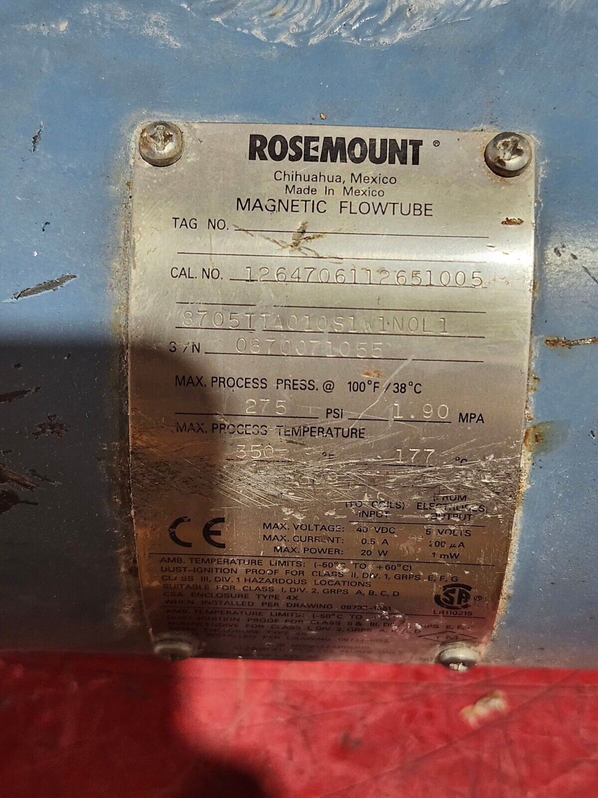 USED ROSEMOUNT MAGNETIC FLOWTUBE 1264706112651005 8705TTA010S1W1N0L1 0870071055