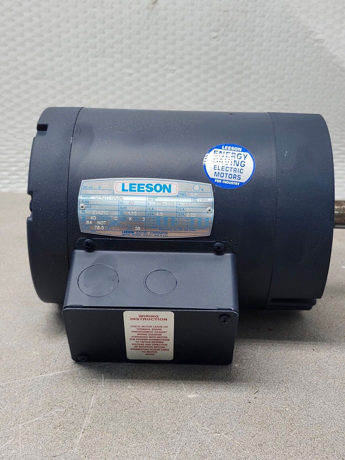 NEW IN BOX LEESON 1HP 1740RPM MOTOR 208-230V. E143TC FRAME 120172.00 C143T17DC5E