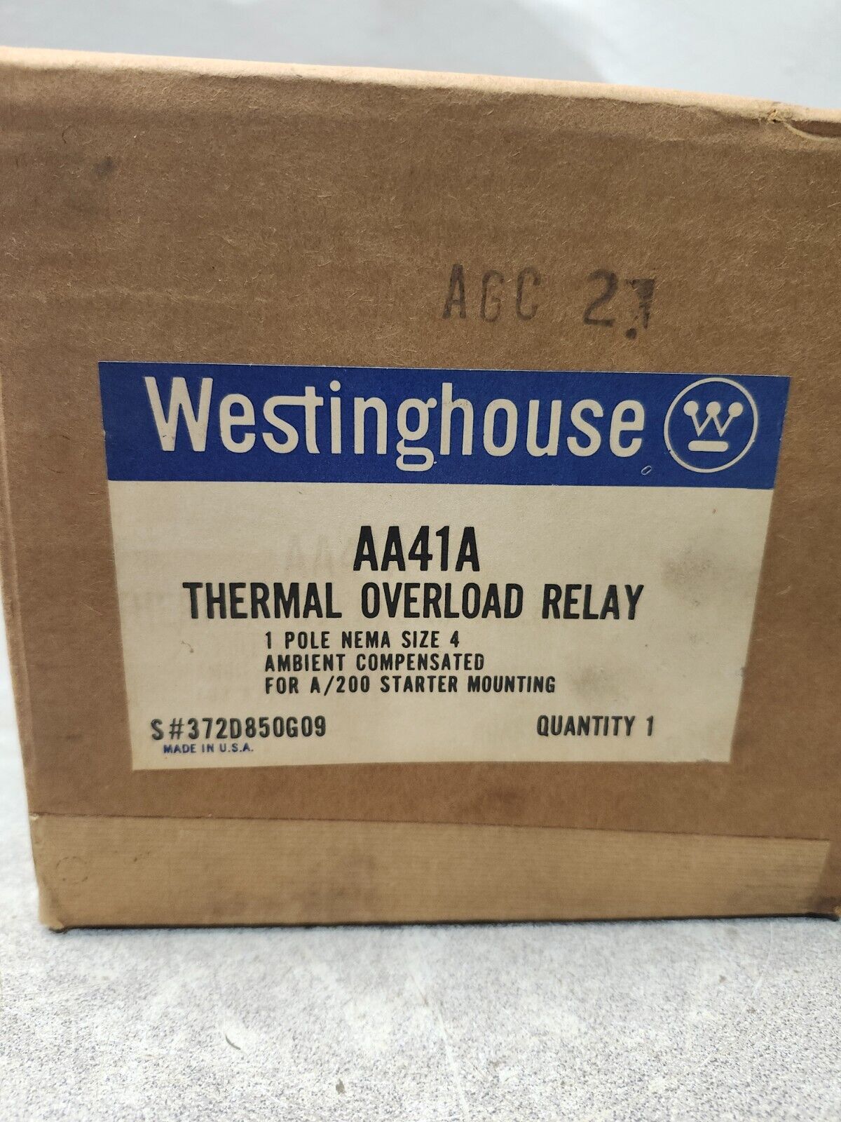 NEW IN BOX WESTINGHOUSE THERMAL OVERLOAD RELAY AA41A