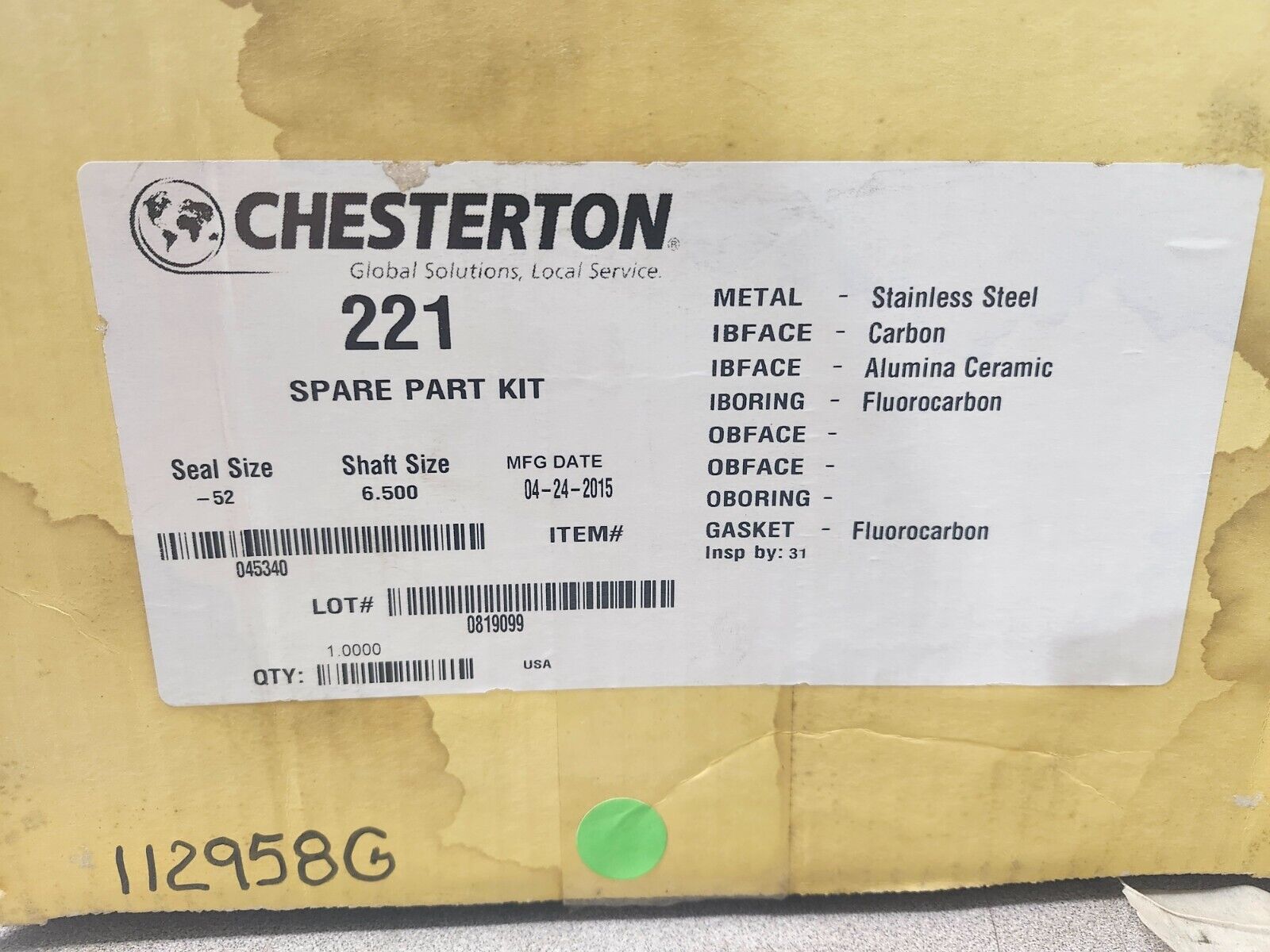 NEW IN BOX CHESTERTON 221 SPARE PART KIT SEAL SIZE-52 SHAFT SIZE 6.500