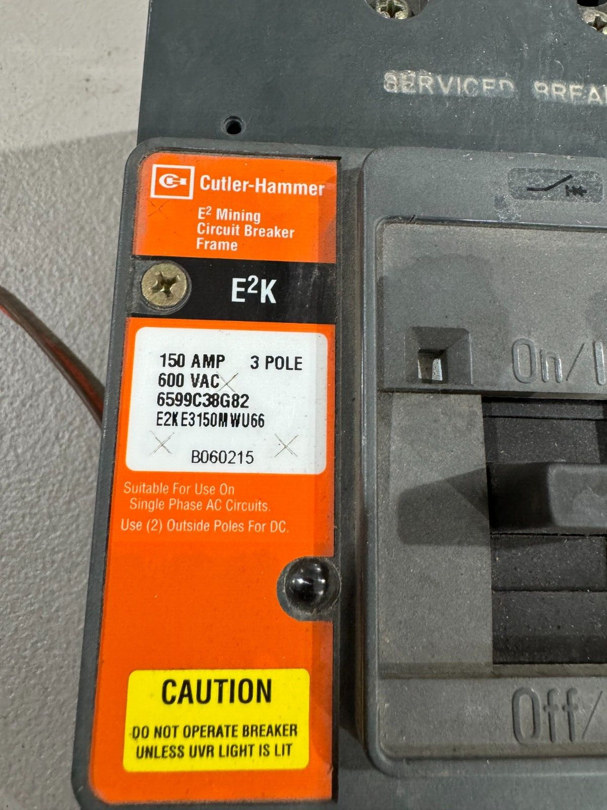 RECONDITIONED CUTLER-HAMMER 3 POLE 150AMP MINING CIRCUIT BREAKER E2KE3150MWU66