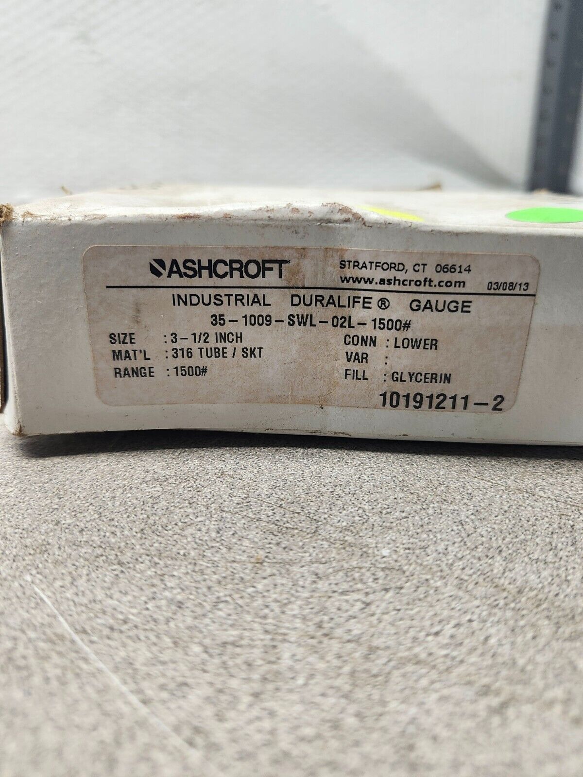 NEW IN BOX ASHCROFT DURALIFE GAUGE 35-1009-SWL-02L-1500