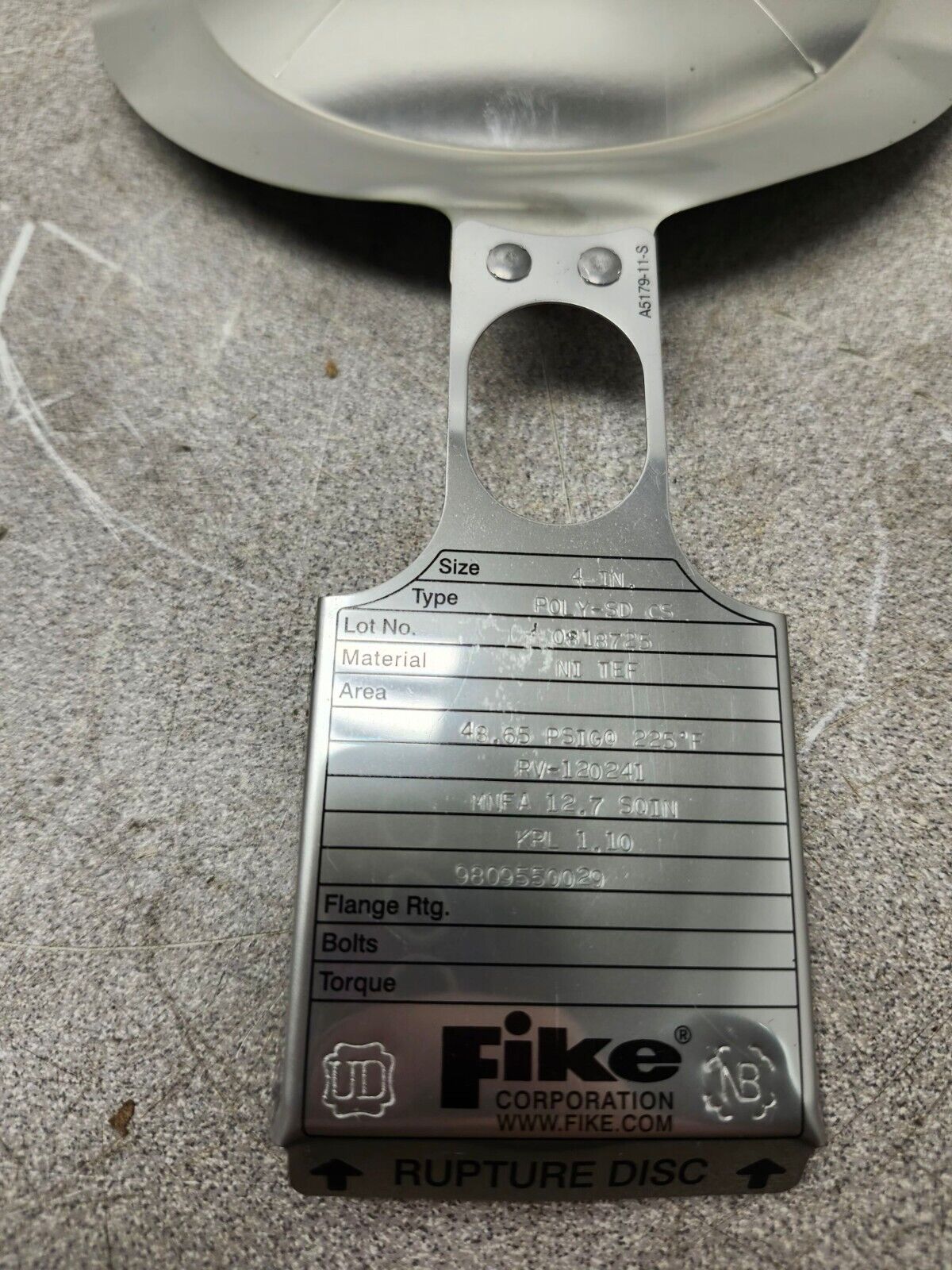 NEW NO BOX FIKE RUPTURE DISC MNFA 12.7 SQINKRL 1.10 4" TYPE POLY-SD CS