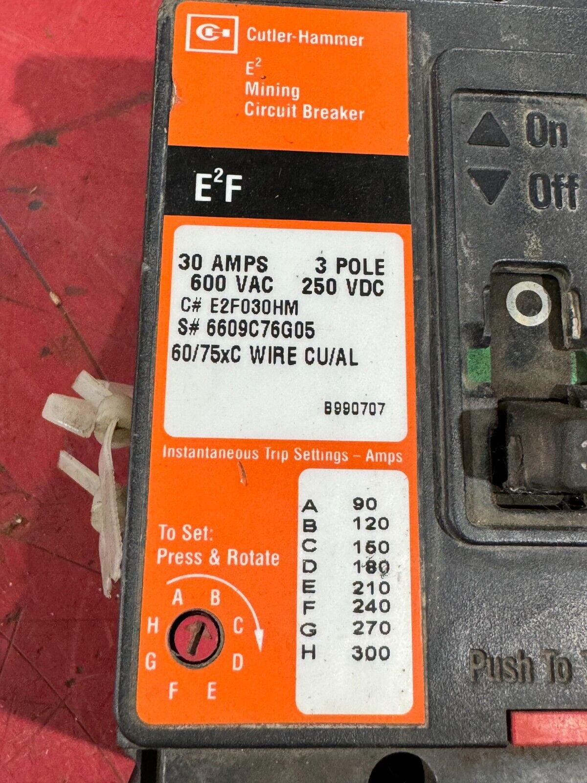 USED CUTLER-HAMMER E2F 3 POLE 30AMP MINING CIRCUIT BREAKER E2F030HM