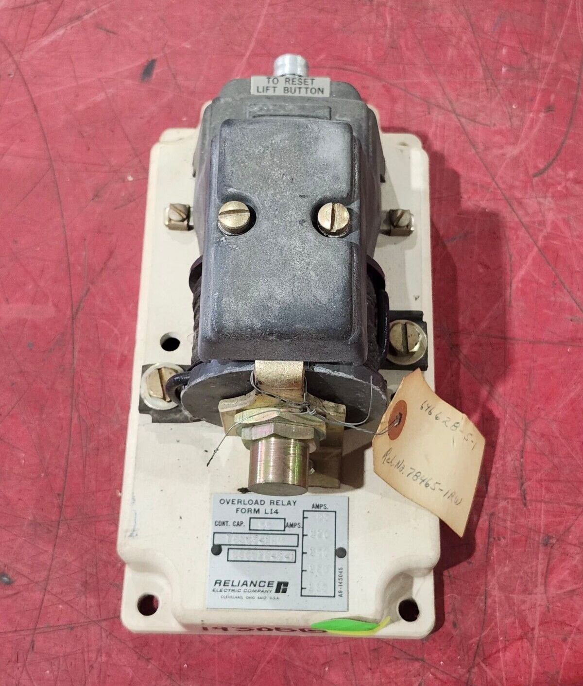 USED RELIANCE FORM LI4 OVERLOAD RELAY 78465-1RW 646628-5-1