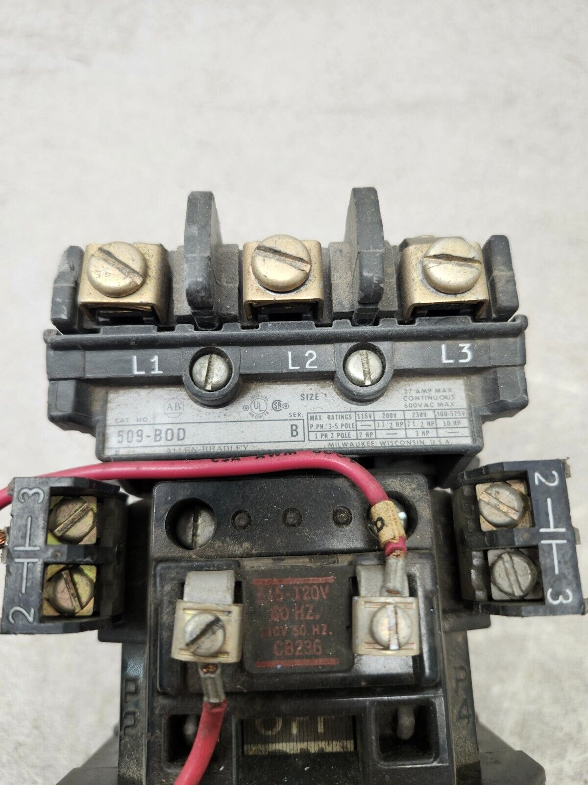 USED ALLEN BRADLY 3 Pole starter 27 Amps, 600VAC, 508-BOD SER B