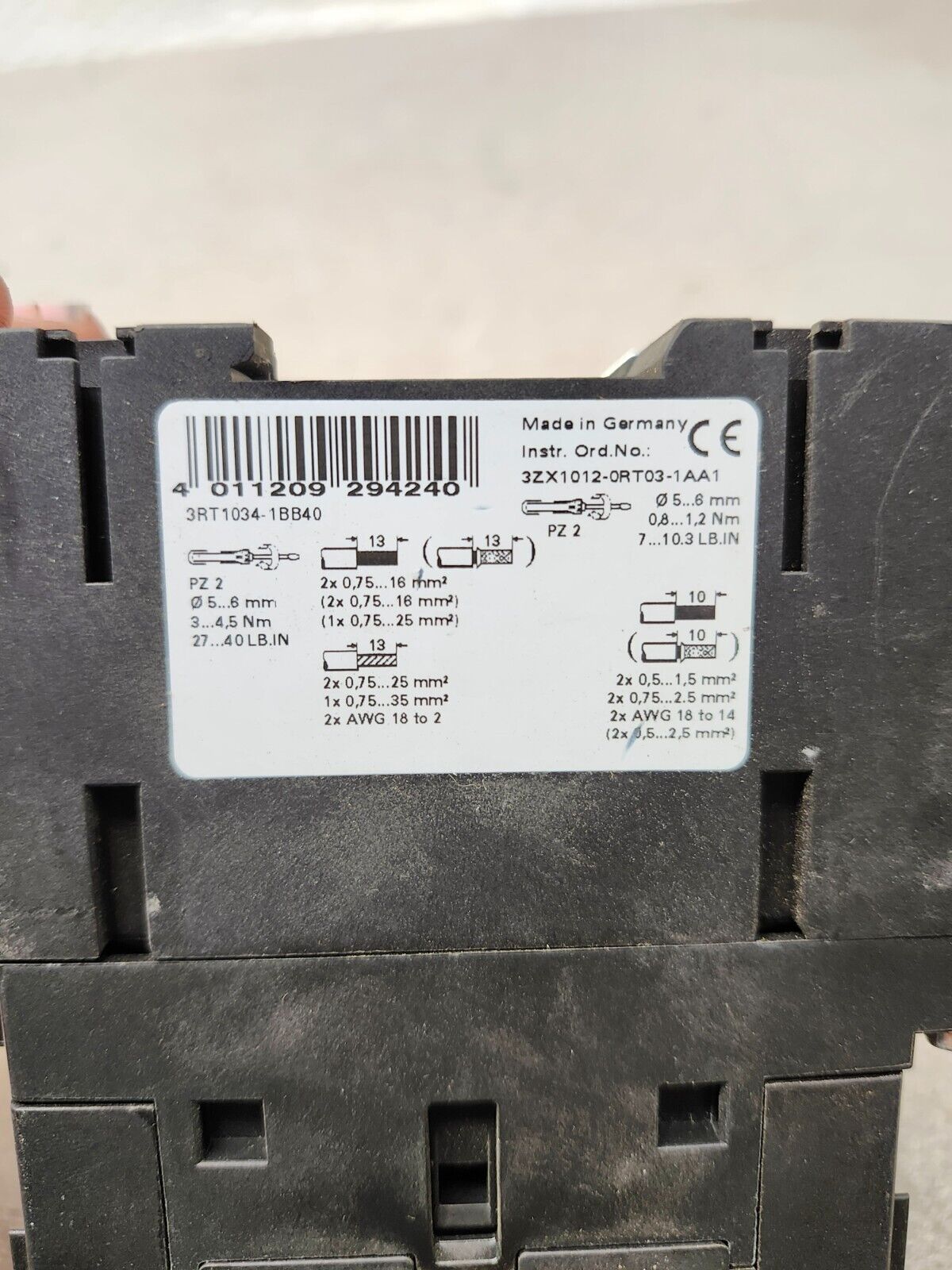 USED SIEMENS CONTACTOR 3RT1034-1BB40