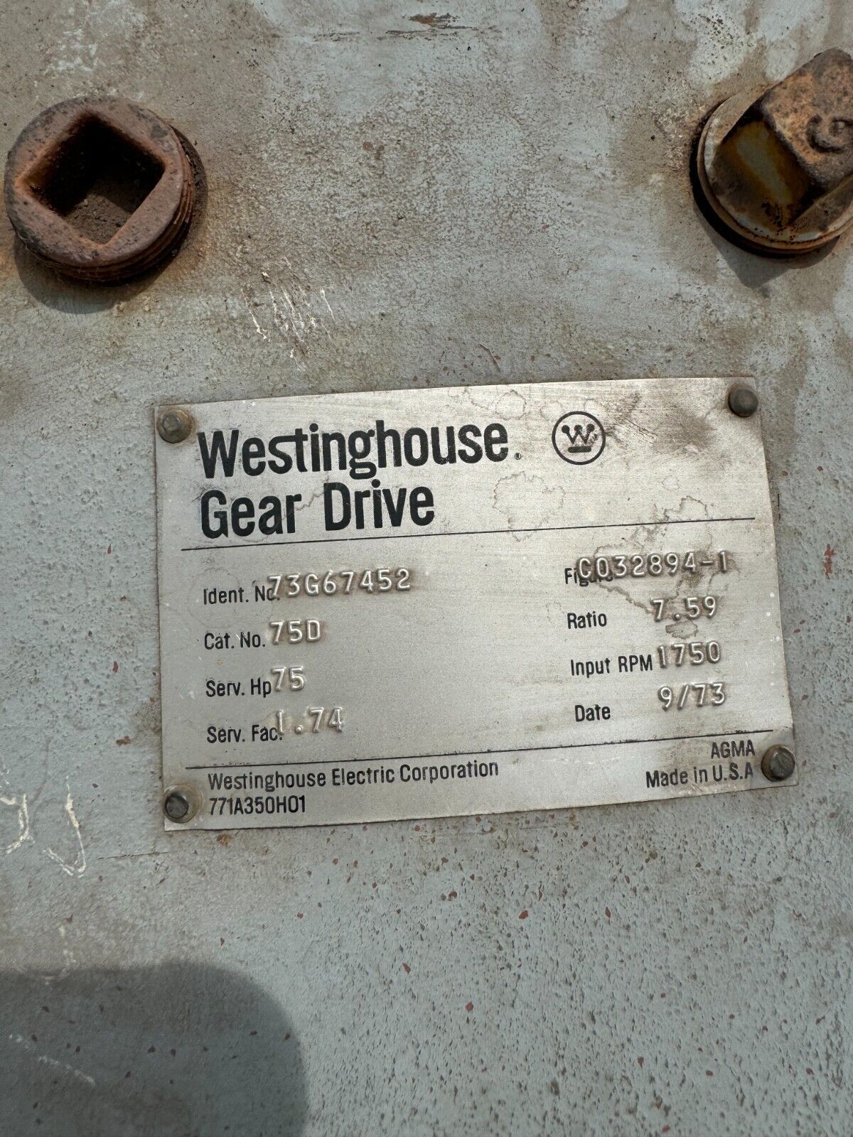 UNUSED WESTINGHOUSE 75D GEAR DRIVE SPEED REDUCER 7.59 RATIO 73G67452