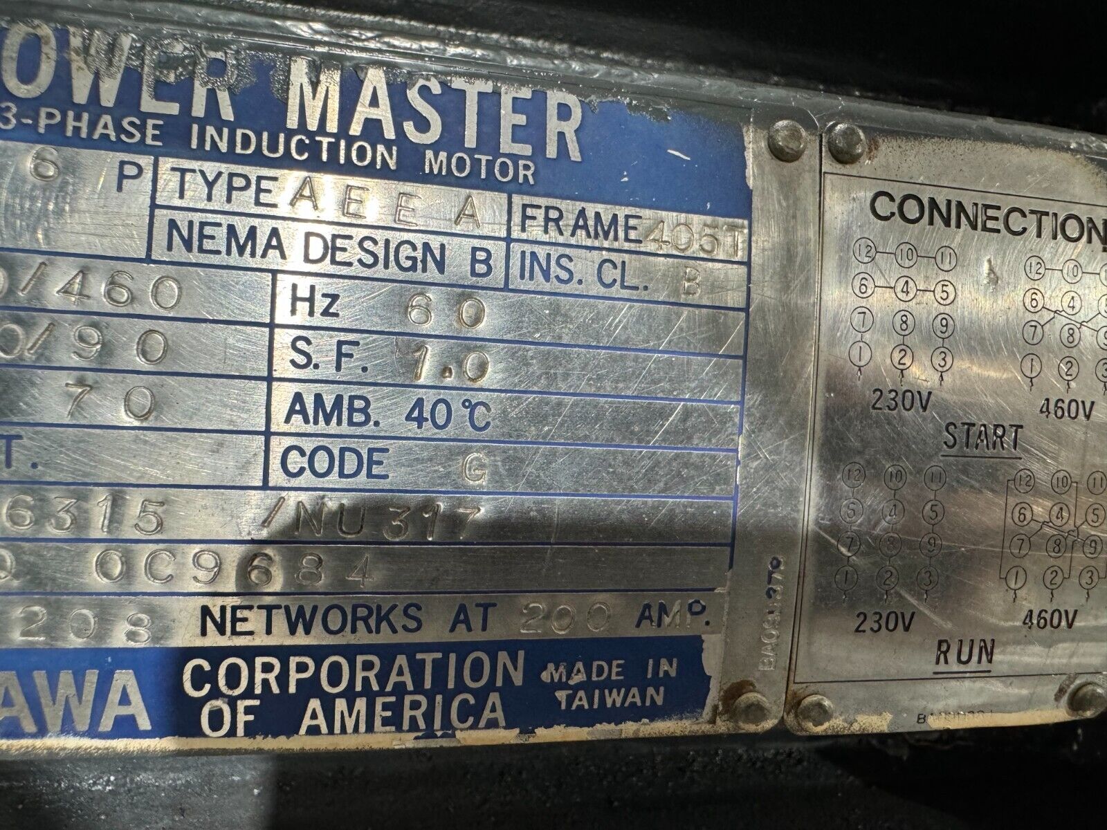 REBUILT YASKAWA 75HP POWER-MASTER 1170 RPM INDUCTION MOTOR 405T FRAME 230/460V.