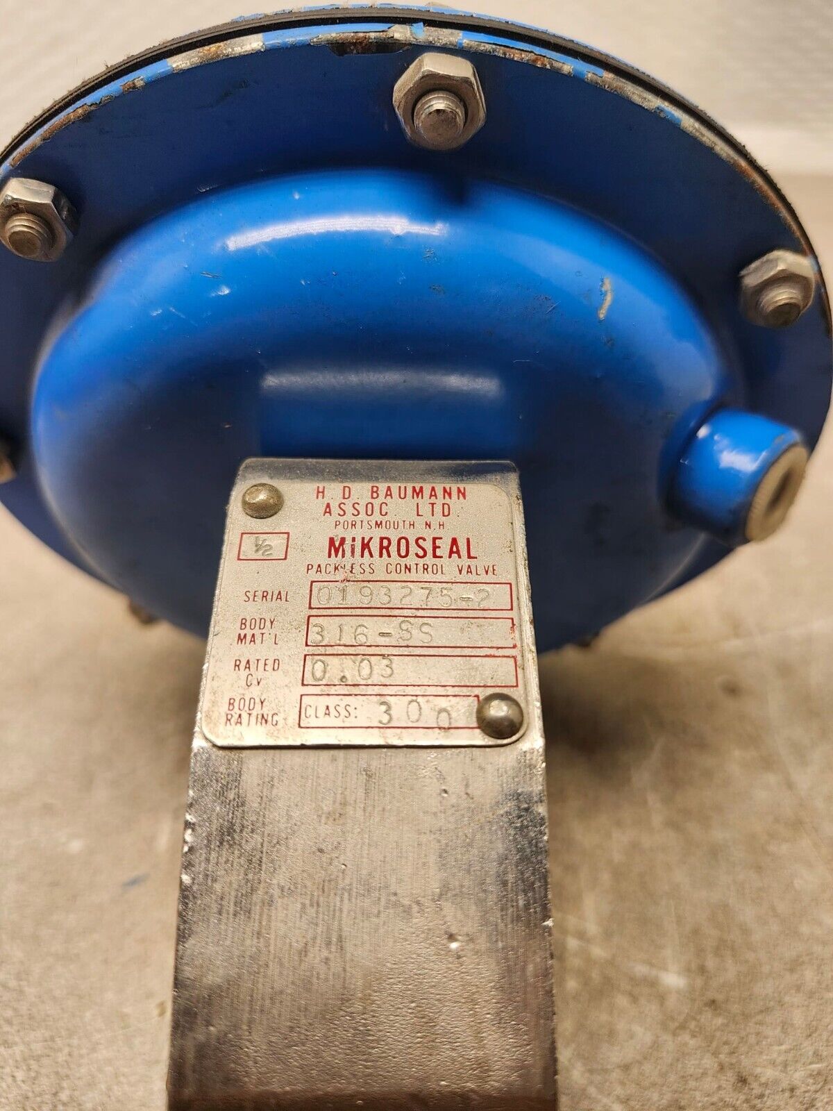 NEW H.D. BAUMANN MIKROSEAL 316SS CONTROL VALVE CLASS: 300