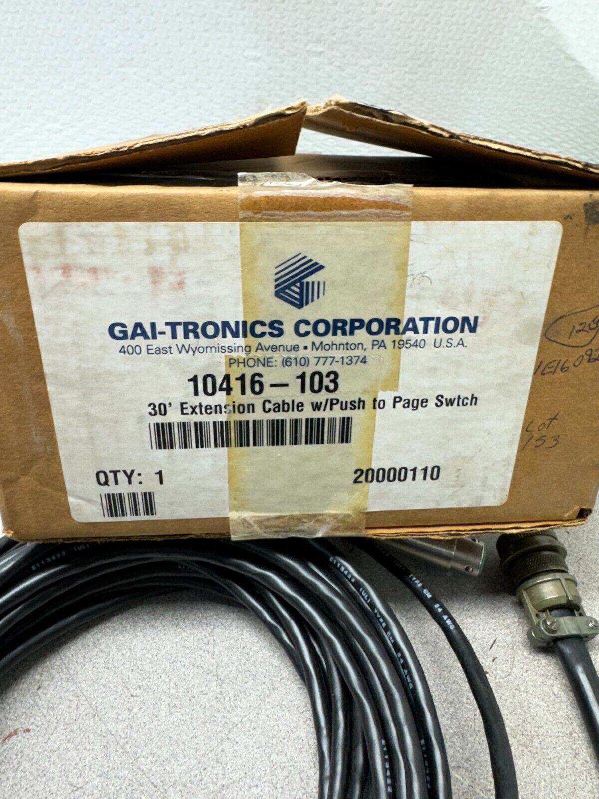 NEW GAI-TRONICS 30' EXTENSION CABLE W/ PUSH TO PAGE SWITCH 10416-103