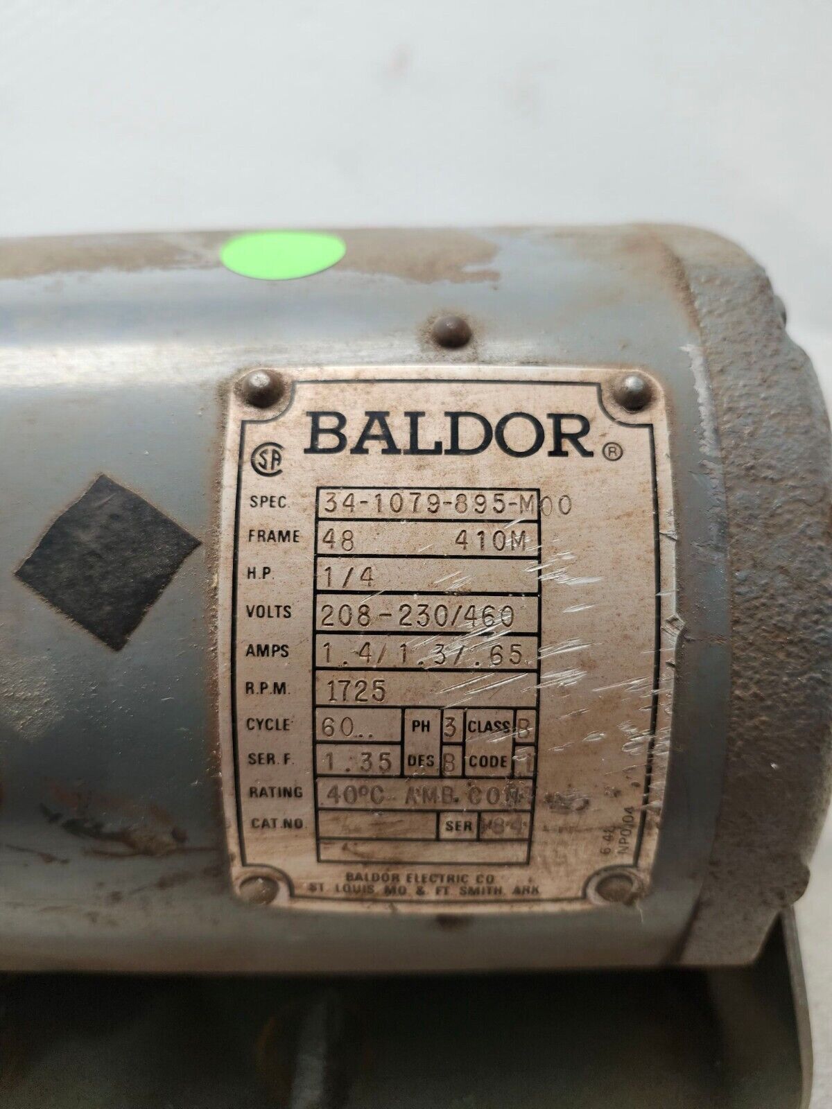 USED BALDOR MOTOR 3 PHASE 60HZ 208-230/460V 34-1079-895-M00