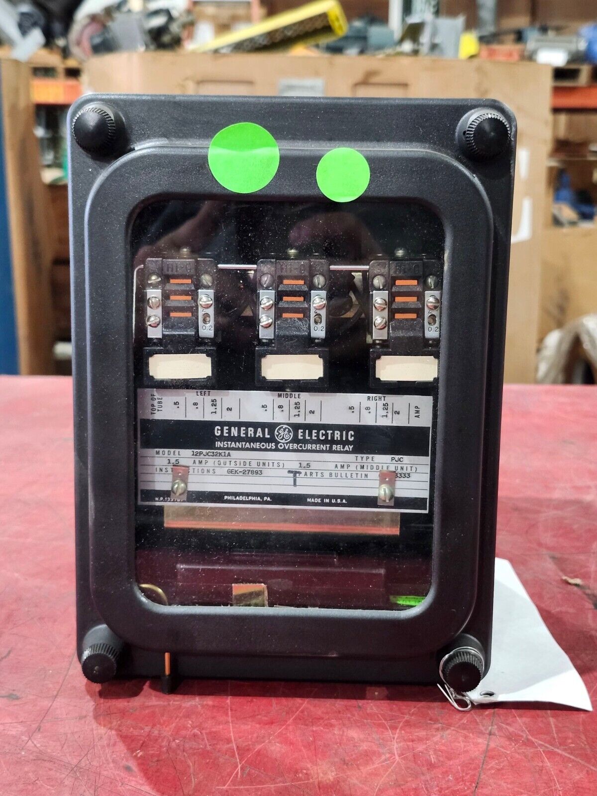 USED GENERAL ELECTRIC INSTANTANEOUS OVERCURRENT RELAY 12PJC32K1A TYPE PJC