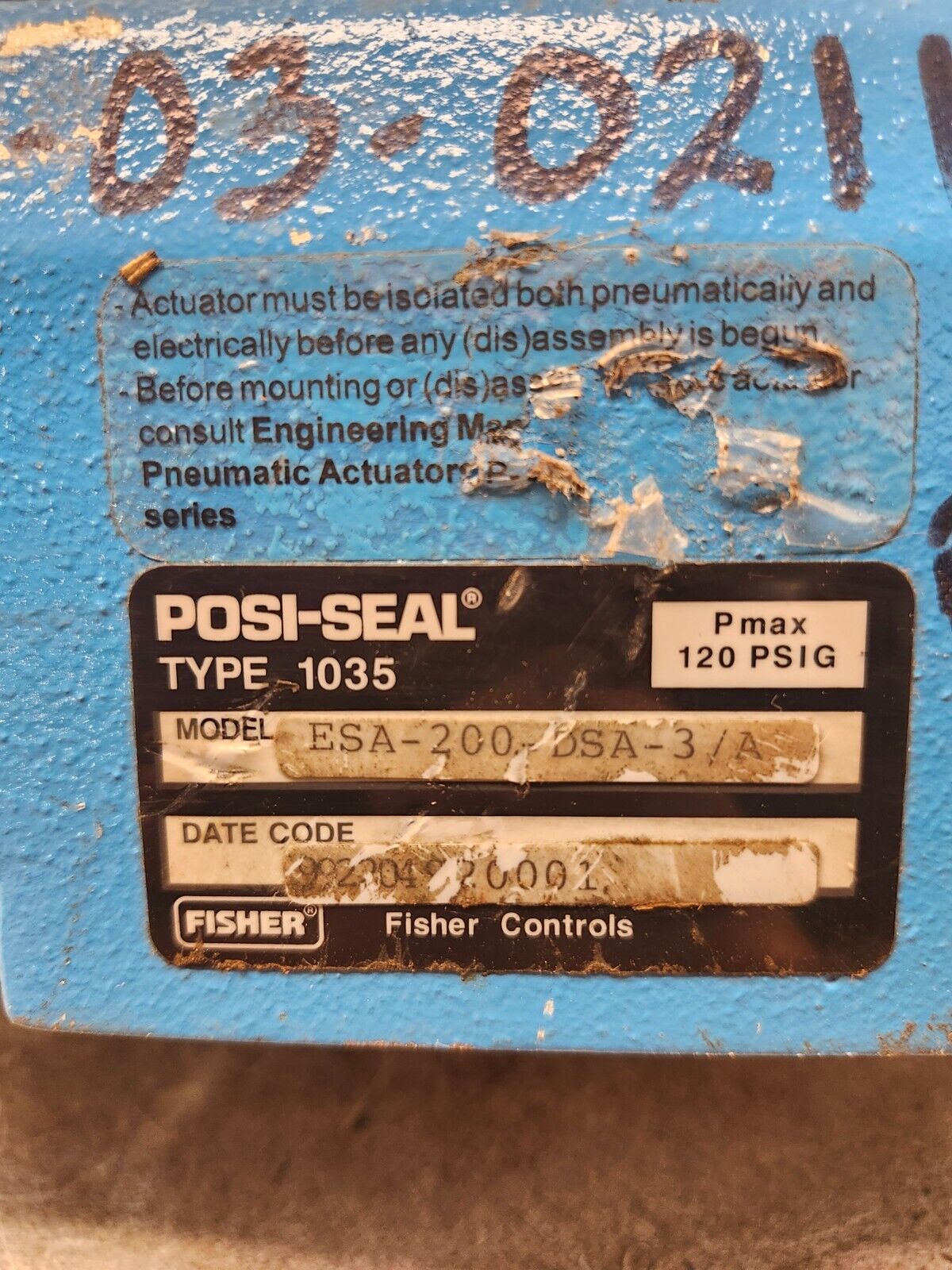 USED Posi-Seal Rotary Actuator Spring Return 120psig TYPE 1035 ESA-200-DSA-3/A