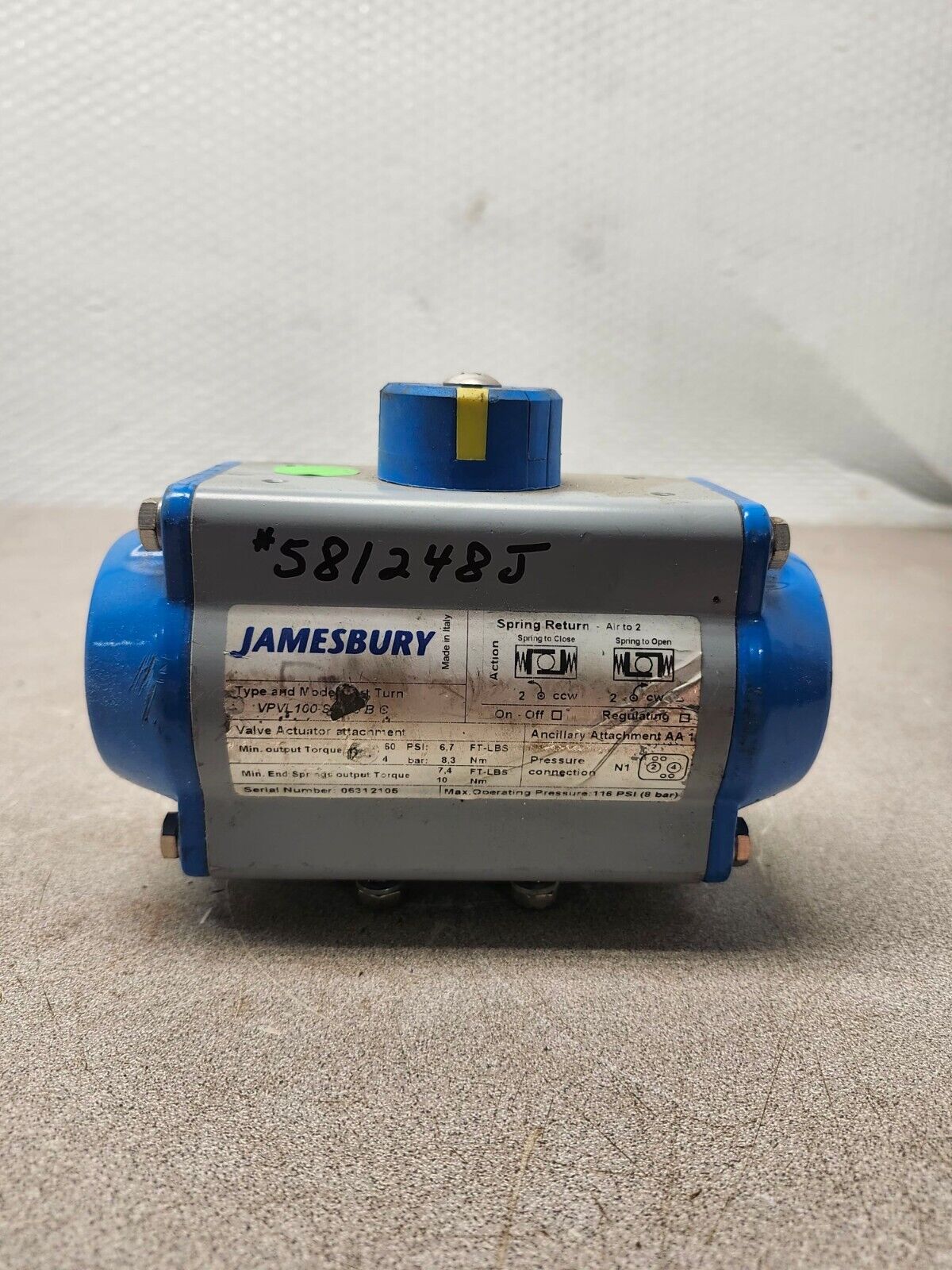 USED Jamesbury Spring Return Valve Actuator VPVL100 SR4/5 B C