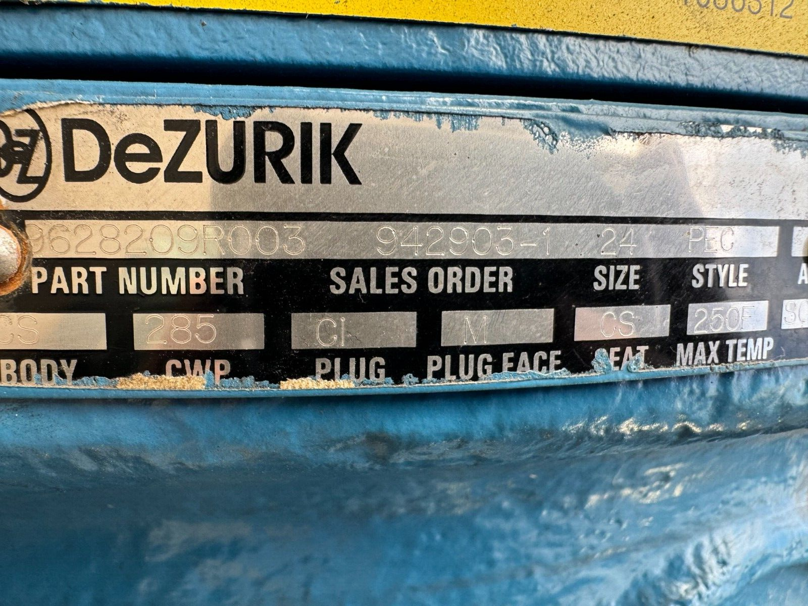 NEW DEZURIK 24" PLUG VALVE CS BODY 285CWP CI PLUG PEC STYLE 9628209R003