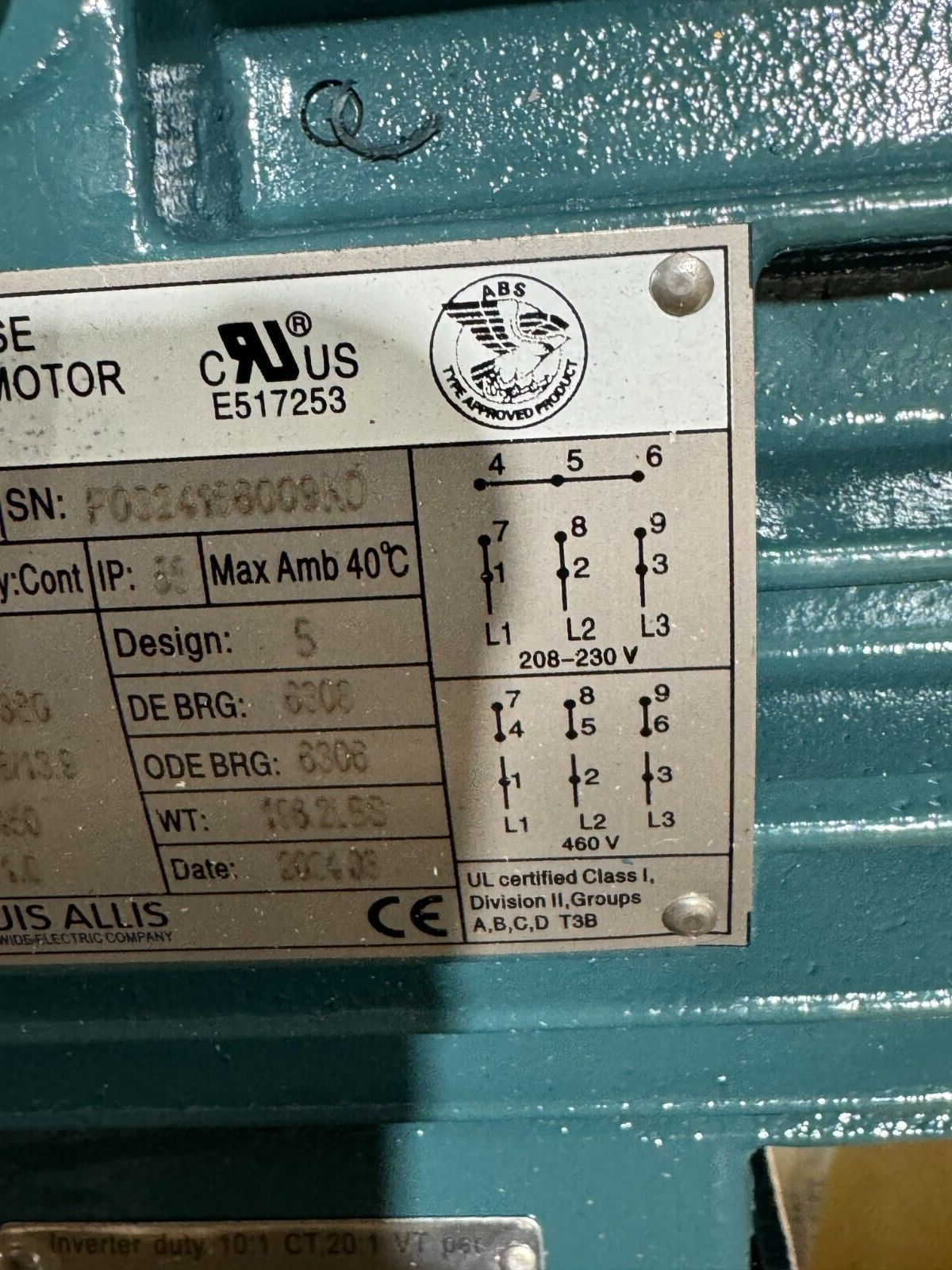 NEW WORLDWIDE LOUIS ALLIS 10HP 1750RPM MOTOR 215T FRAME 230/460V. LAM10-18-215T